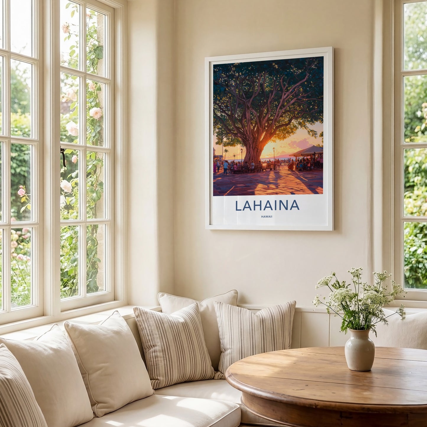 Lahaina Poster - Hawaii Travel Art - Banyan Tree Sunset Home Decor