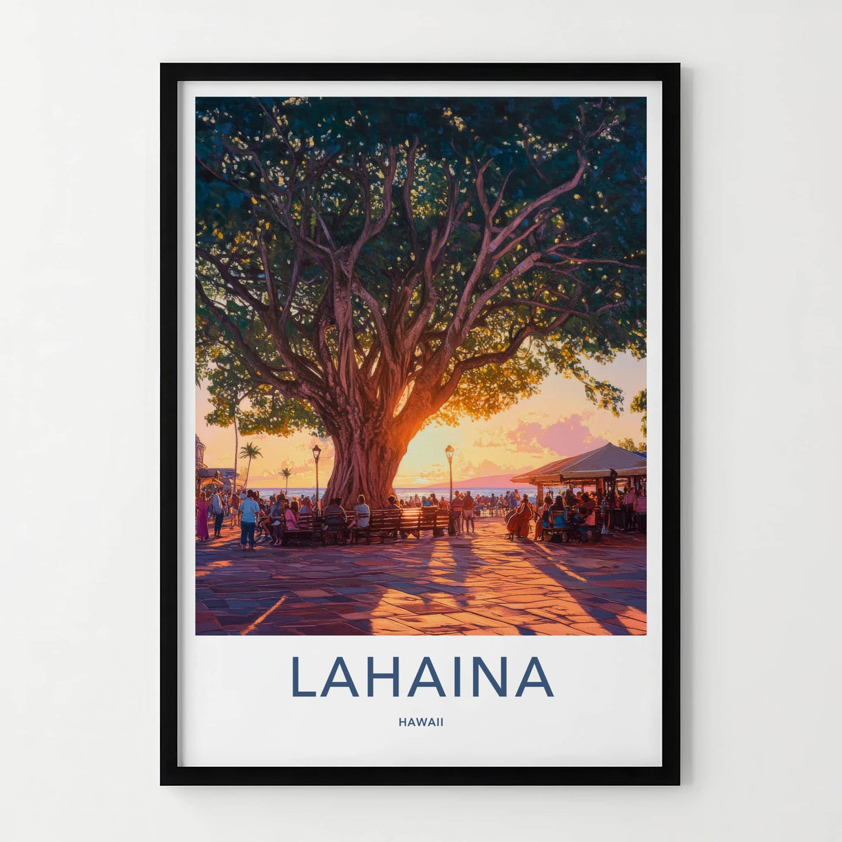 Lahaina Poster - Hawaii Travel Art - Banyan Tree Sunset Home Decor