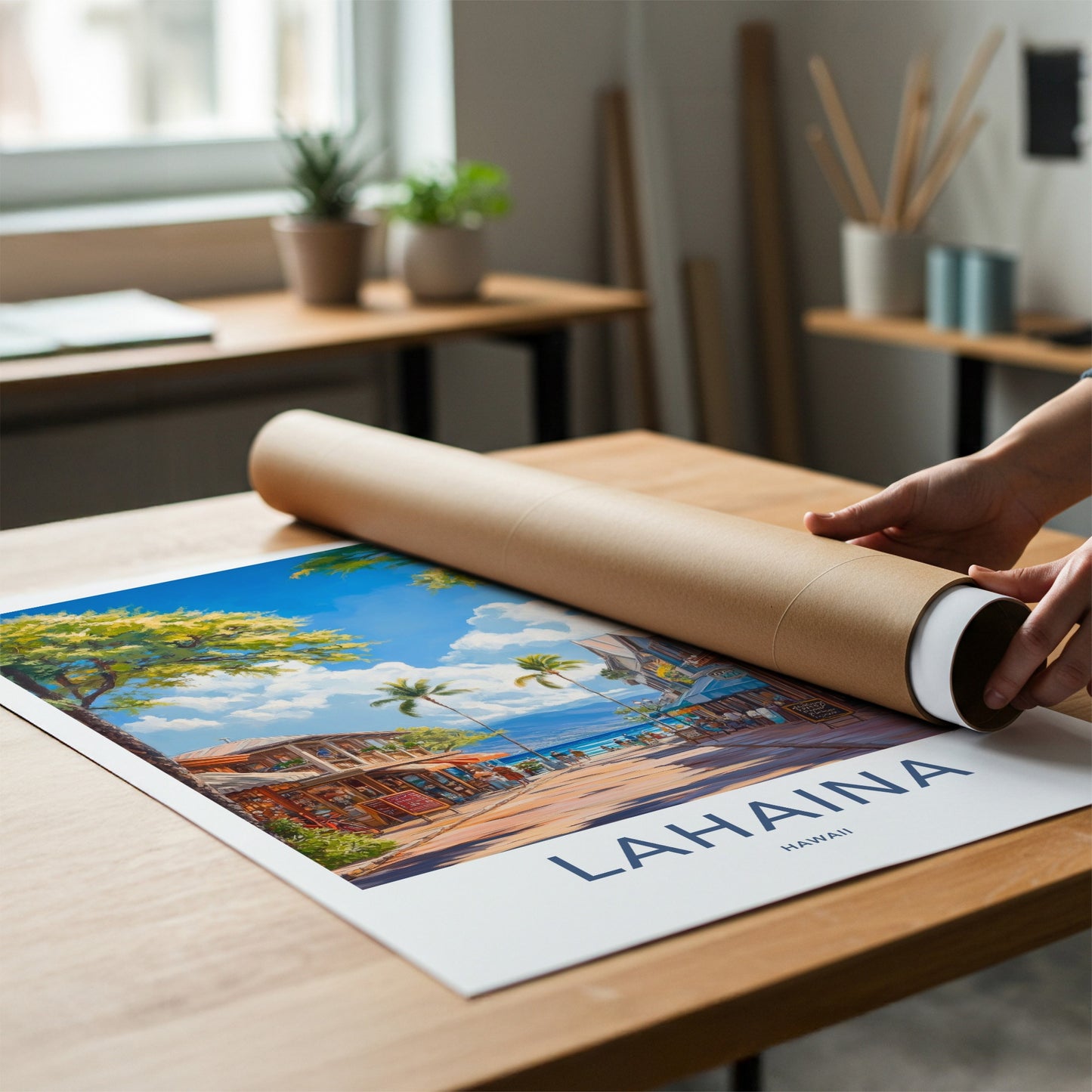 Lahaina Poster - Hawaii Travel Art - Lively Beachfront Shops Home Decor