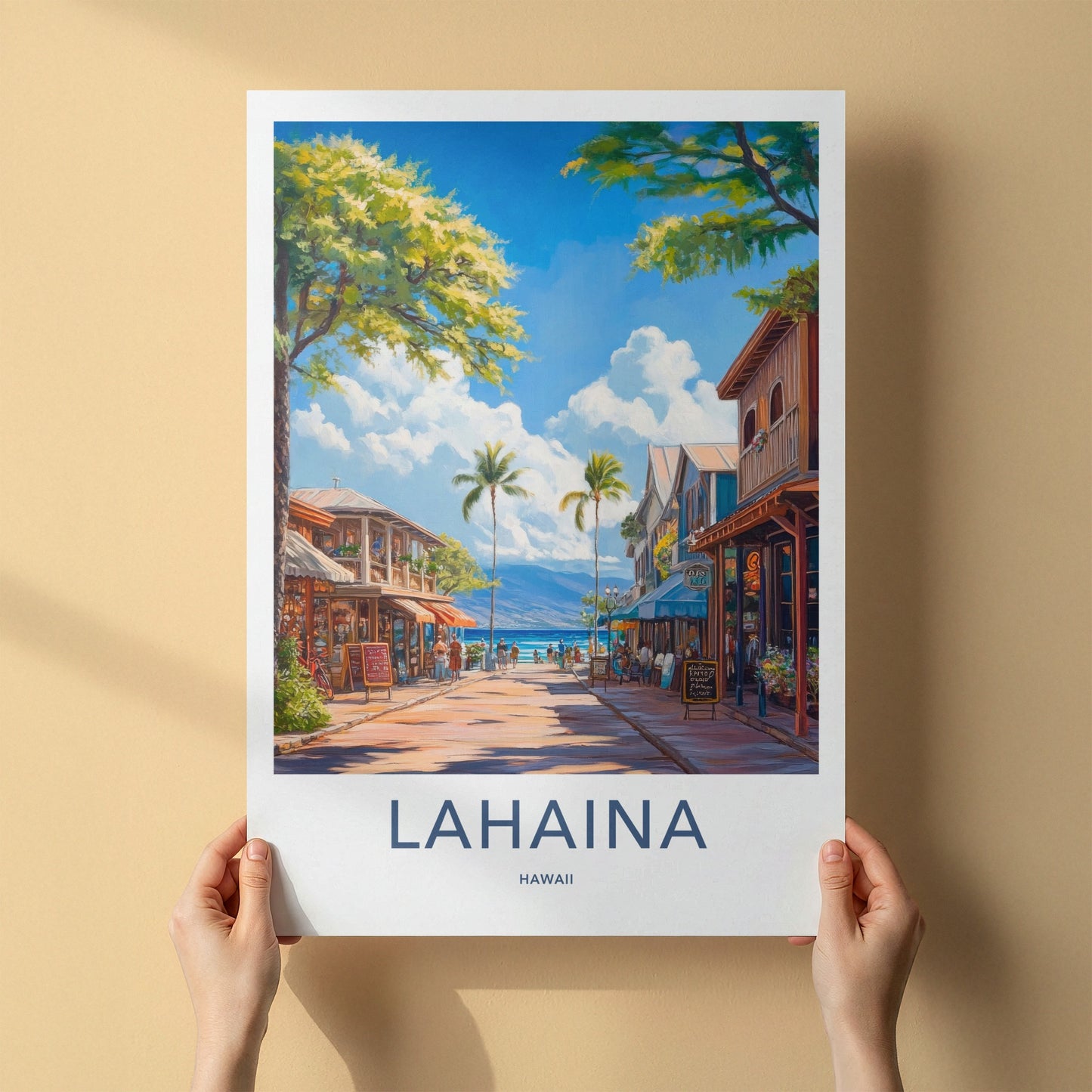 Lahaina Poster - Hawaii Travel Art - Lively Beachfront Shops Home Decor