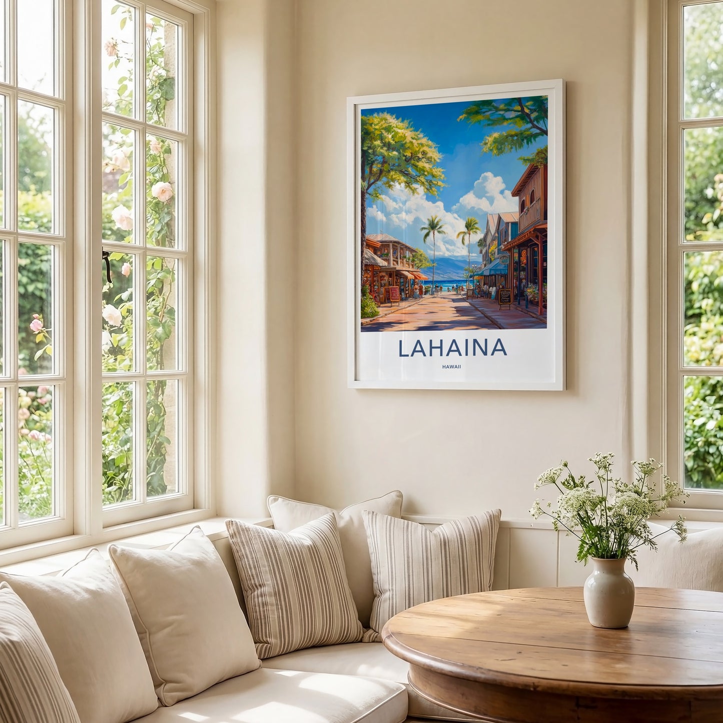 Lahaina Poster - Hawaii Travel Art - Lively Beachfront Shops Home Decor