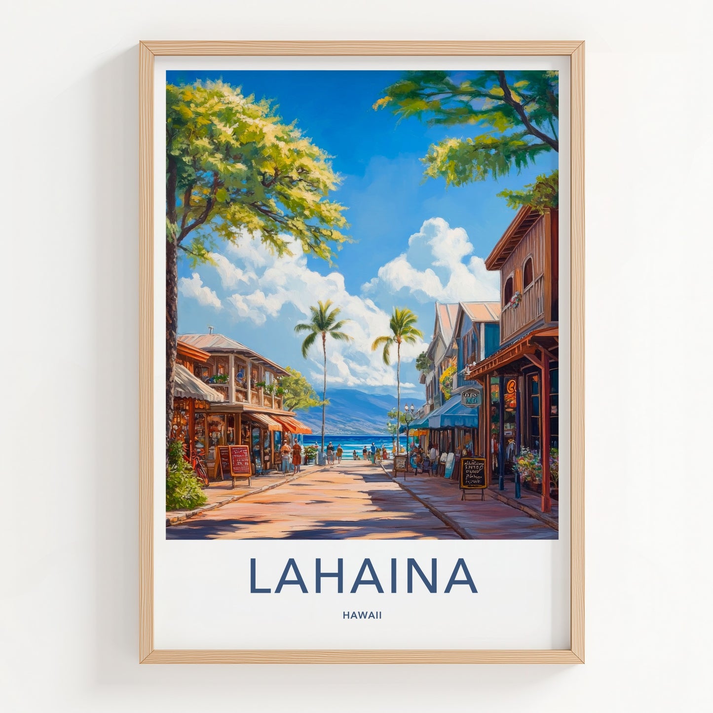 Lahaina Poster - Hawaii Travel Art - Lively Beachfront Shops Home Decor
