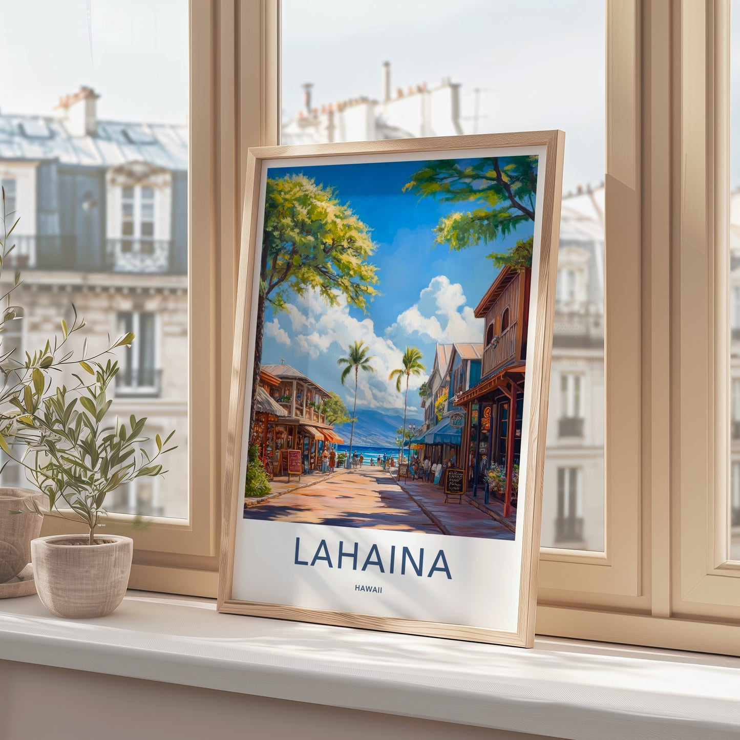 Lahaina Poster - Hawaii Travel Art - Lively Beachfront Shops Home Decor