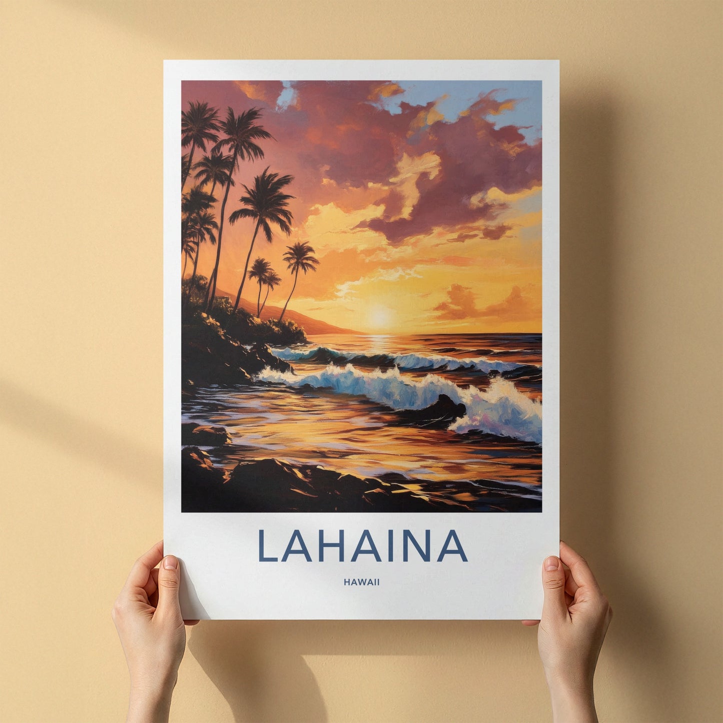 LAHAINA Poster - Hawaii Travel Print - Lahaina Beach Sunset Lounge Decor
