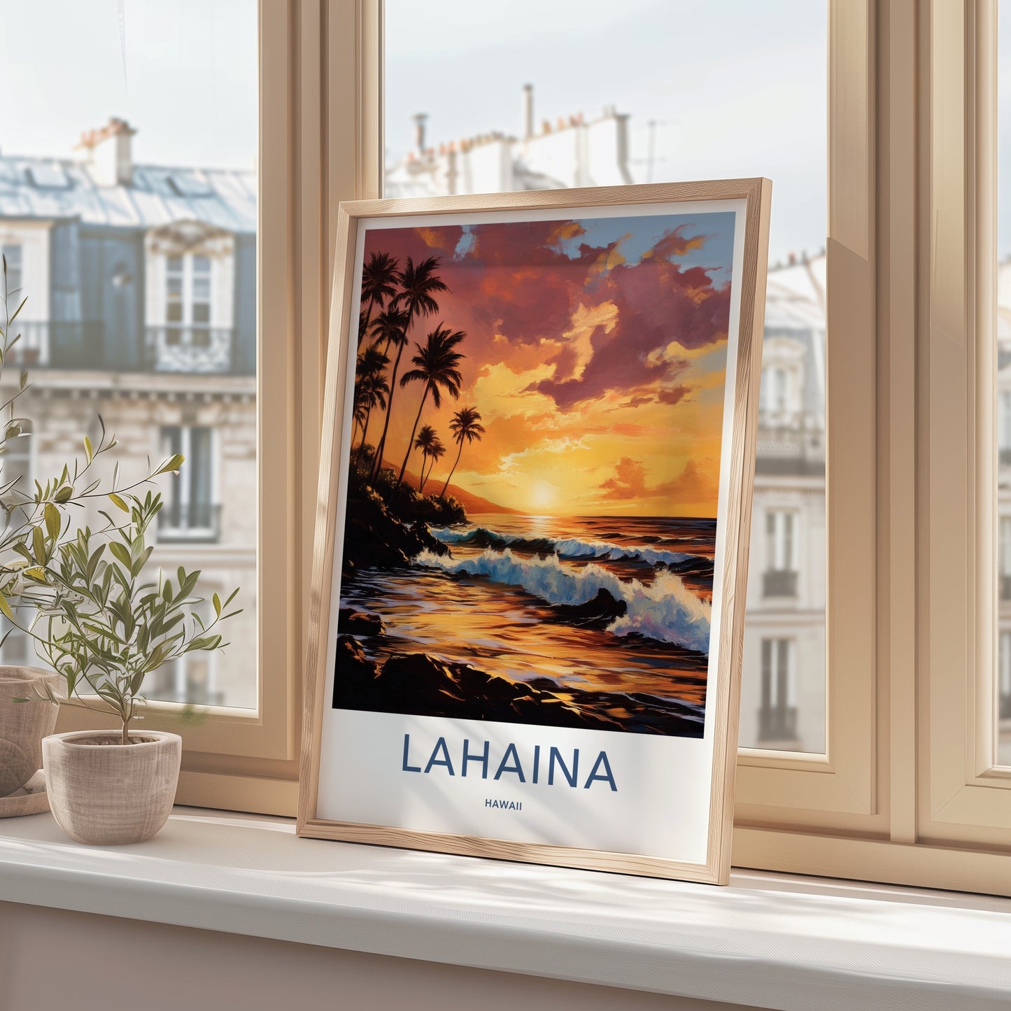 LAHAINA Poster - Hawaii Travel Print - Lahaina Beach Sunset Lounge Decor