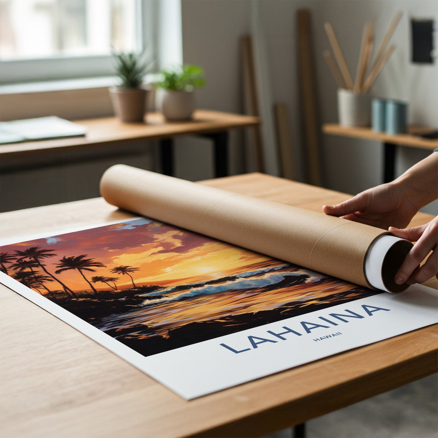 LAHAINA Poster - Hawaii Travel Print - Lahaina Beach Sunset Lounge Decor