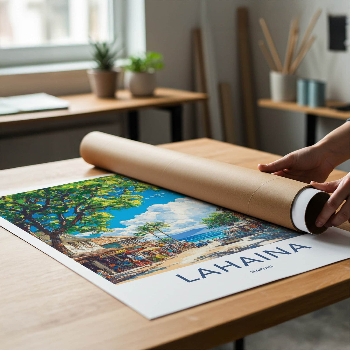 Lahaina Poster - Hawaii Wall Art - Vibrant Street Scene Home Decor