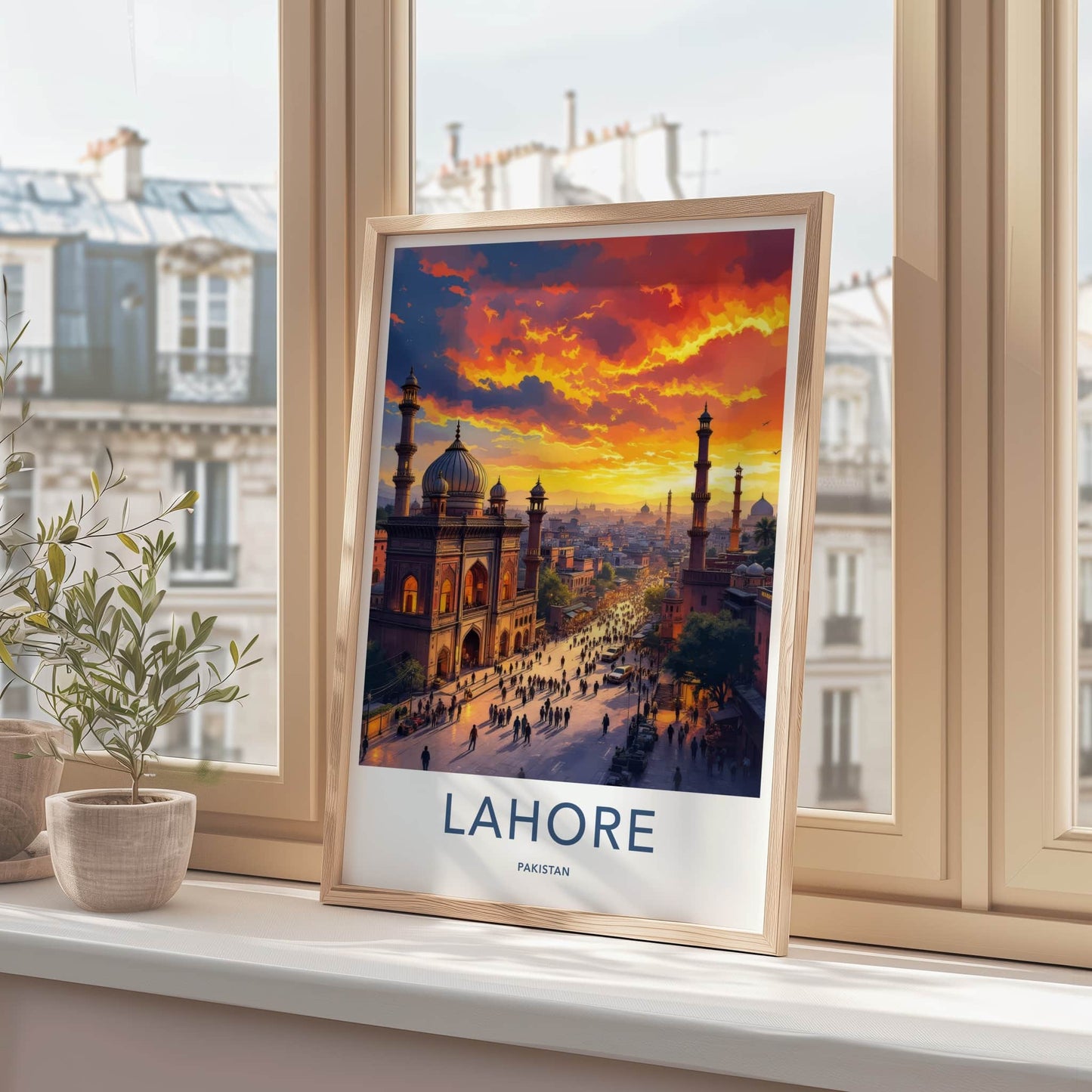 Lahore Poster - Pakistan Travel Art - Fiery Sunset Mosque Home Decor