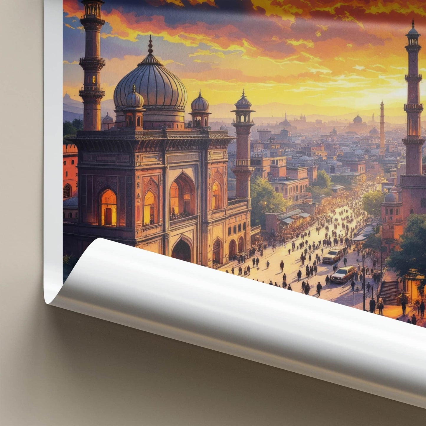 Lahore Poster - Pakistan Travel Art - Fiery Sunset Mosque Home Decor