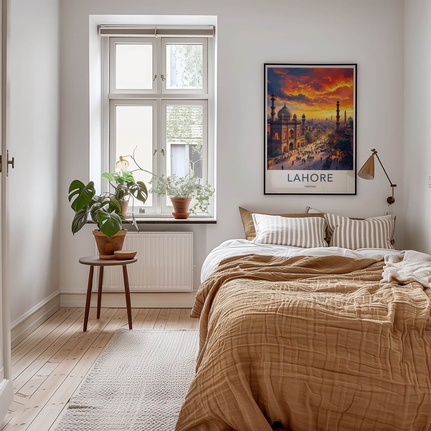 Lahore Poster - Pakistan Travel Art - Fiery Sunset Mosque Home Decor