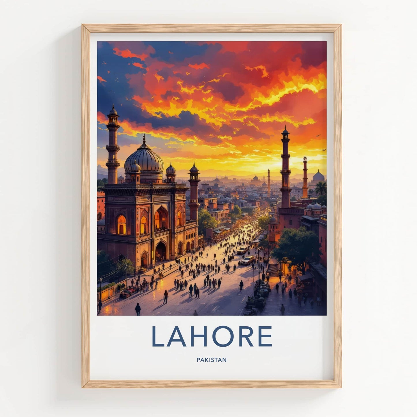 Lahore Poster - Pakistan Travel Art - Fiery Sunset Mosque Home Decor