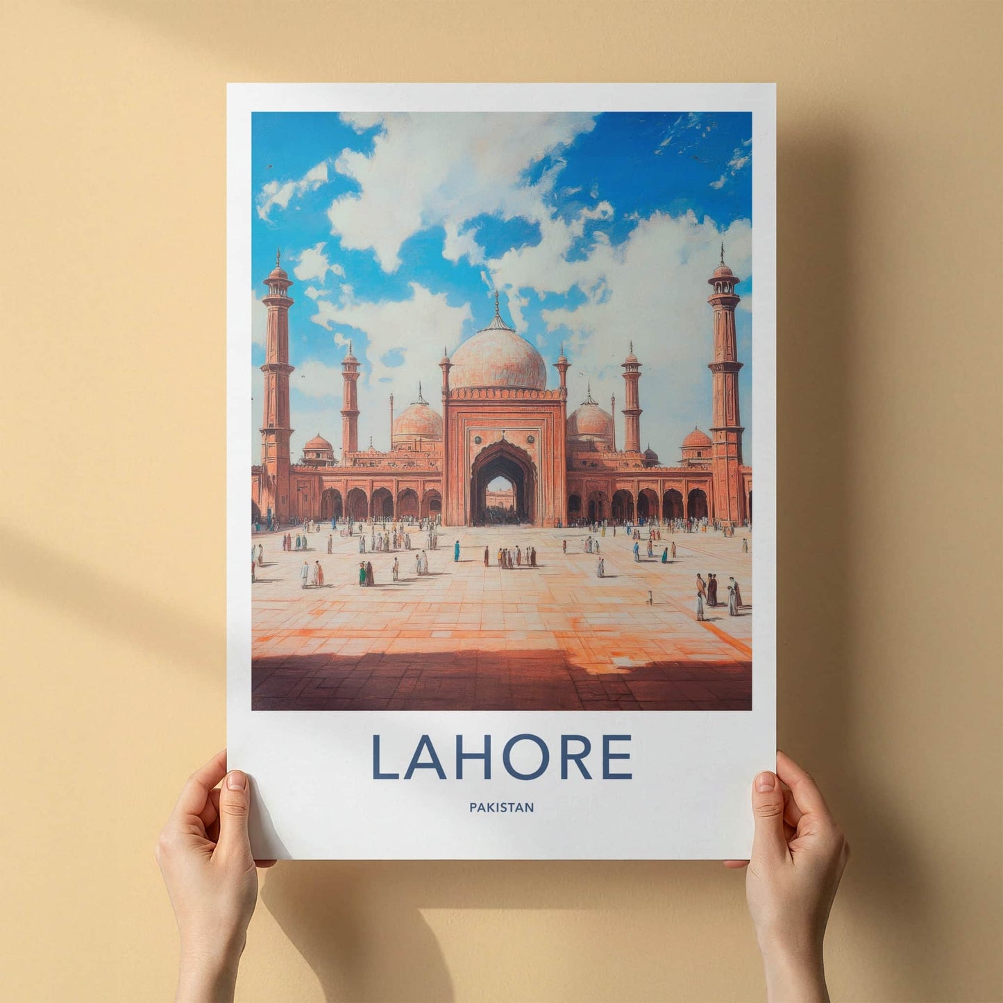 Lahore Poster - Pakistan Travel Art - Historic Mosque Scene Home Decor