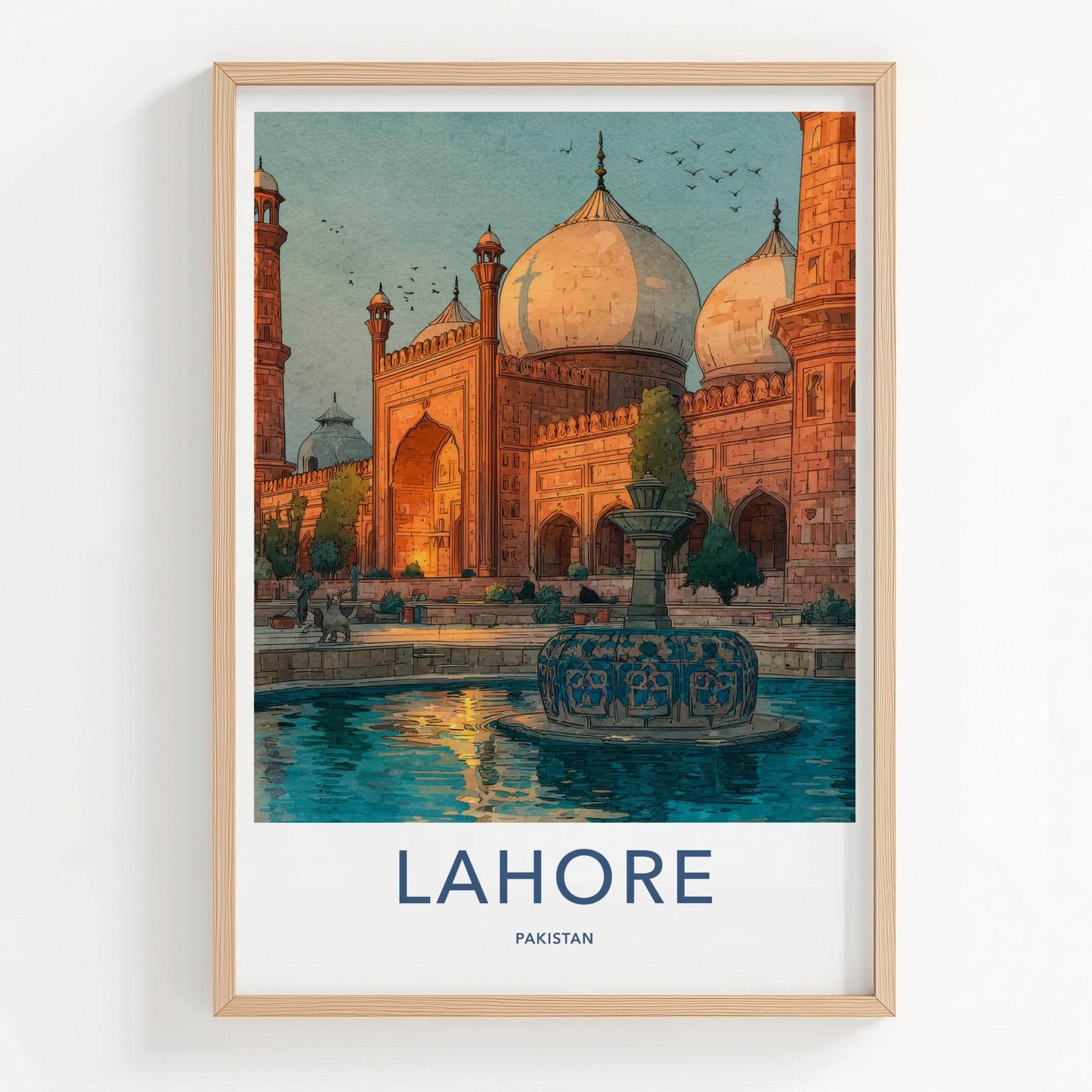 Lahore Poster - Pakistan Wall Art - Grand Mosque Fountain Home Decor