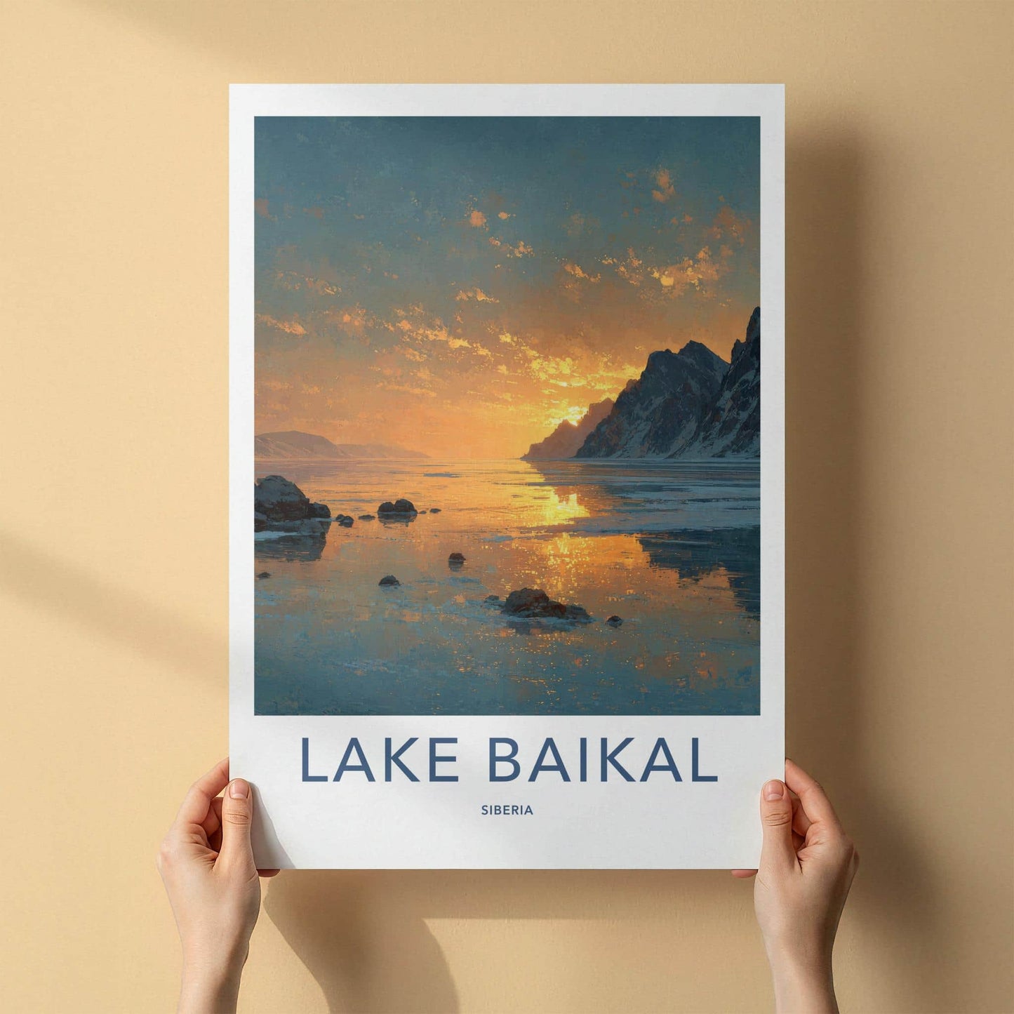Lake Baikal Poster - Russia Travel Art - Icy Lake Sunset Home Decor
