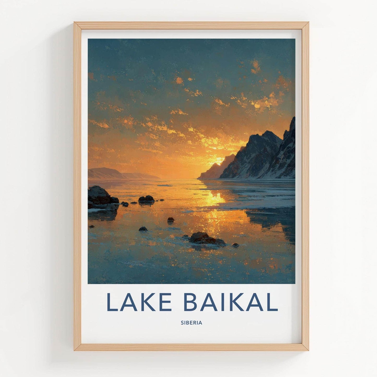 Lake Baikal Poster - Russia Travel Art - Icy Lake Sunset Home Decor