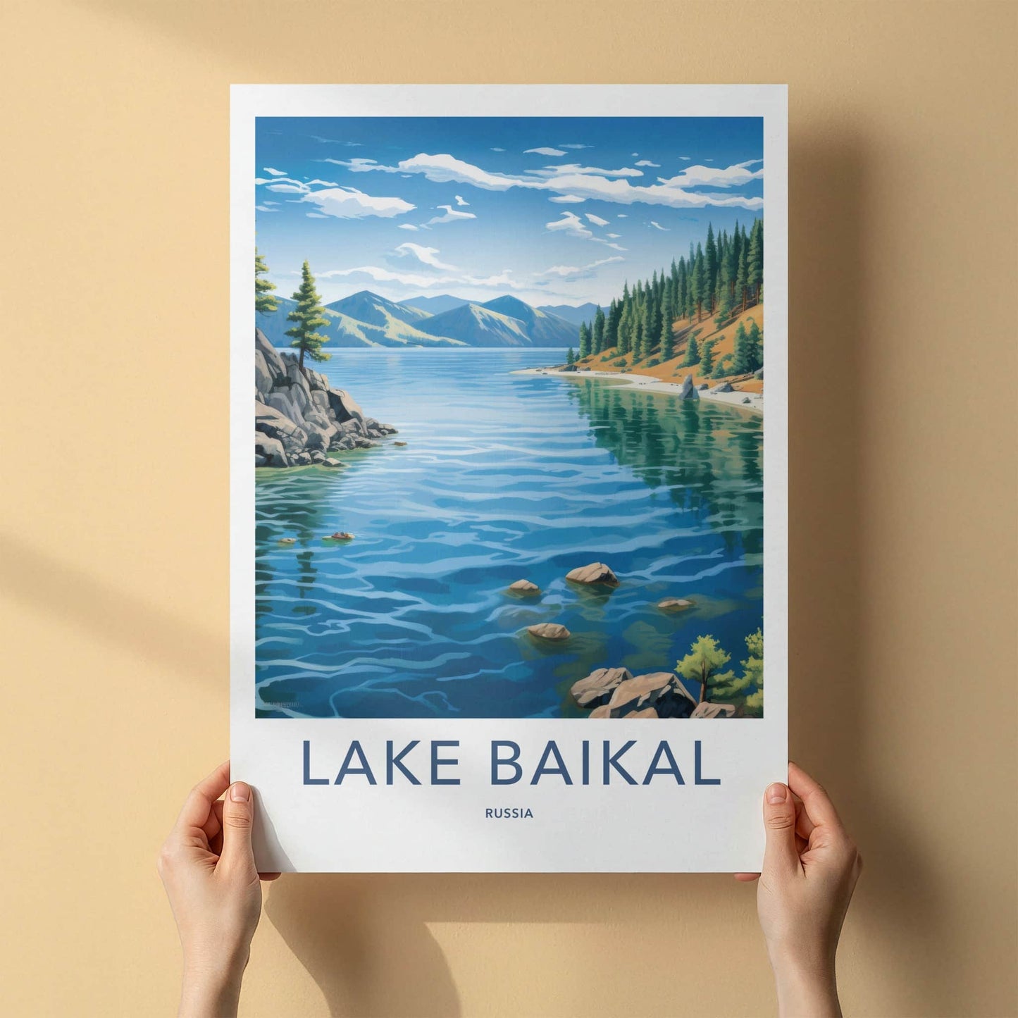 Lake Baikal Poster - Russia Travel Art - Serene Mountain Lake Home Decor