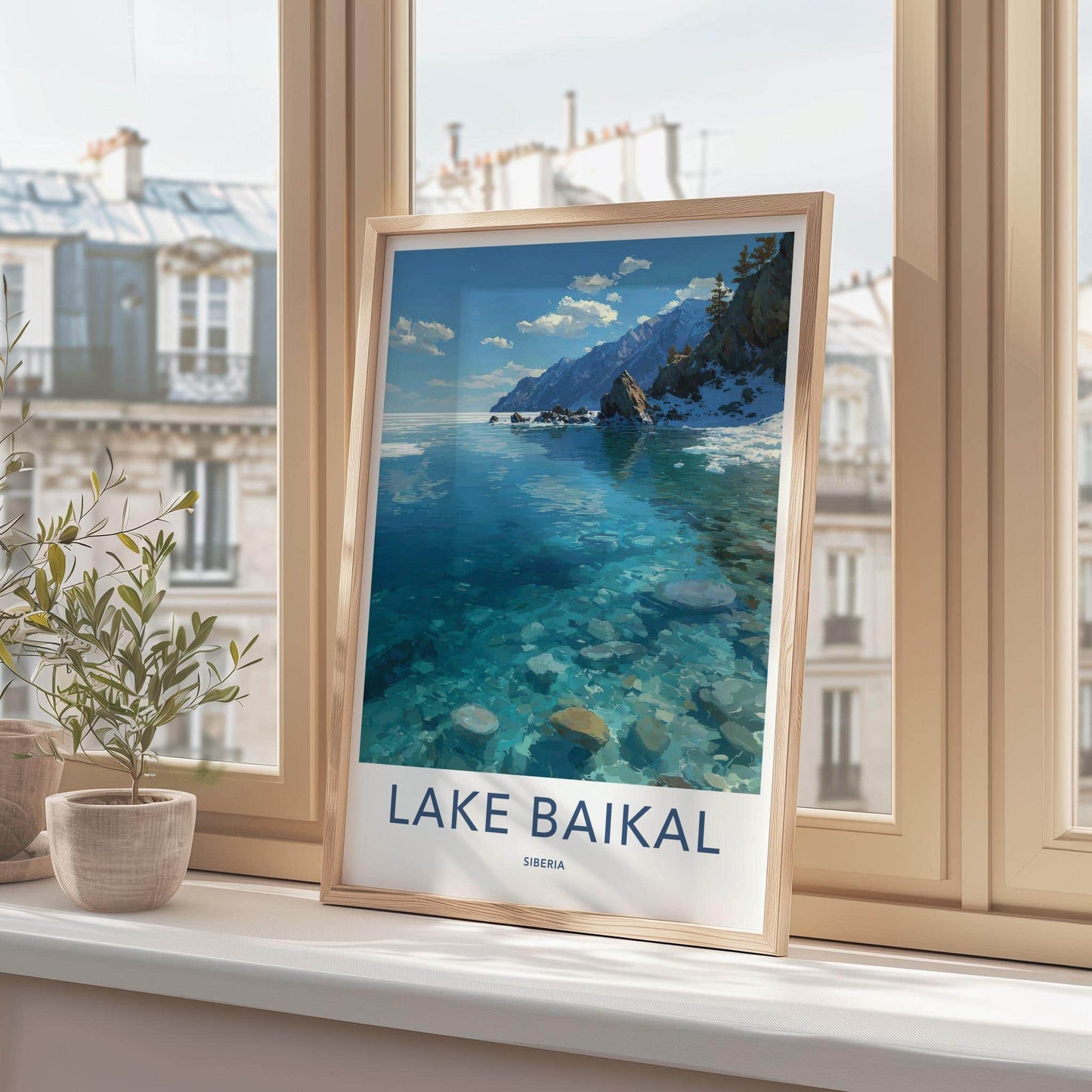 Lake Baikal Poster - Russia Travel Art - Transparent Lake Rocks Home Decor