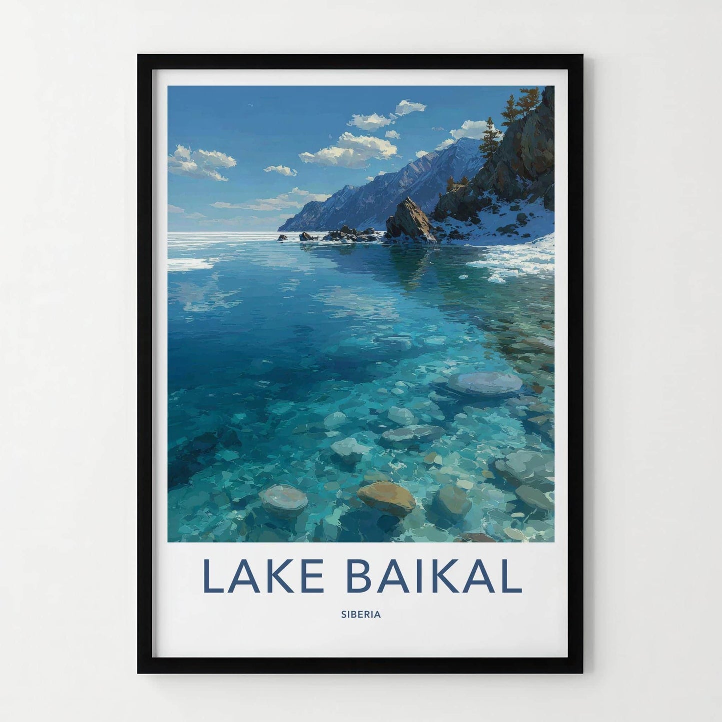 Lake Baikal Poster - Russia Travel Art - Transparent Lake Rocks Home Decor