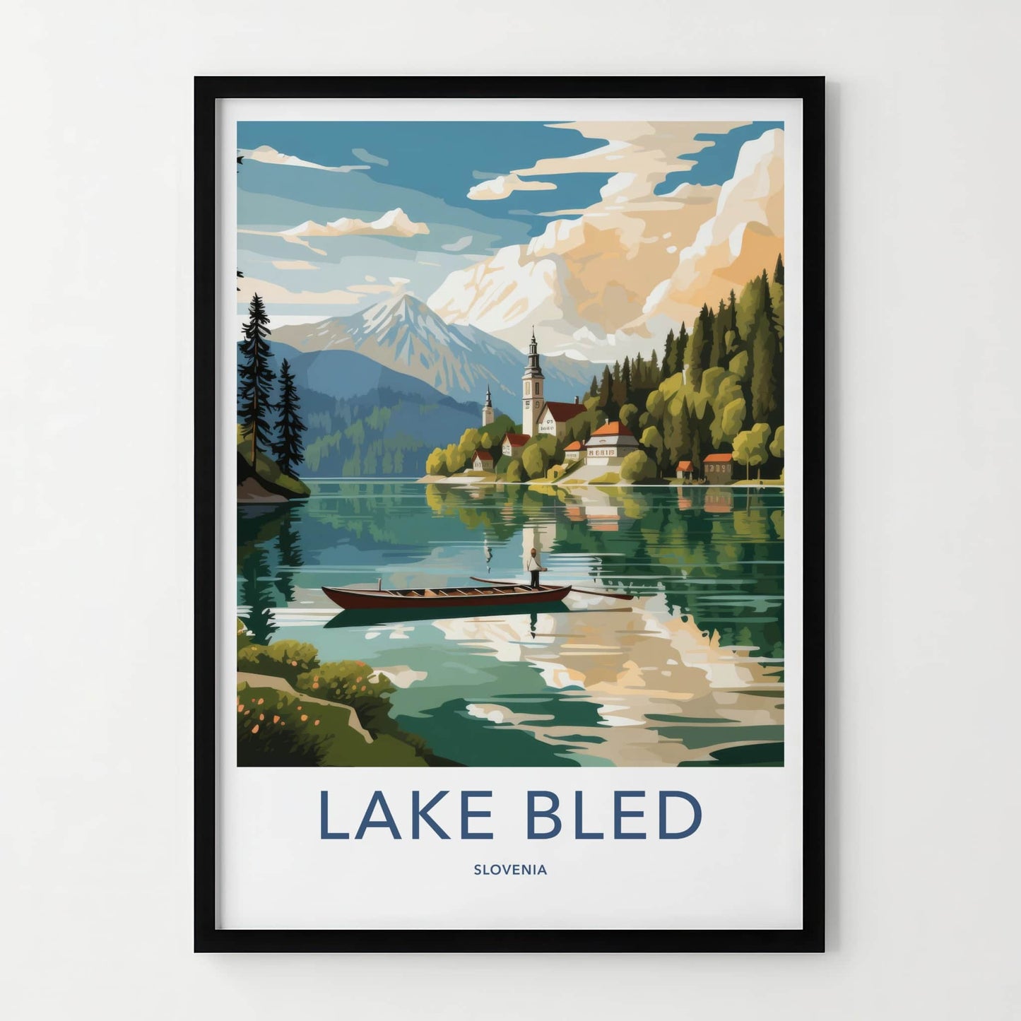 Lake Bled Poster - Slovenia Travel Art - Mountain Island Church Wall Decor