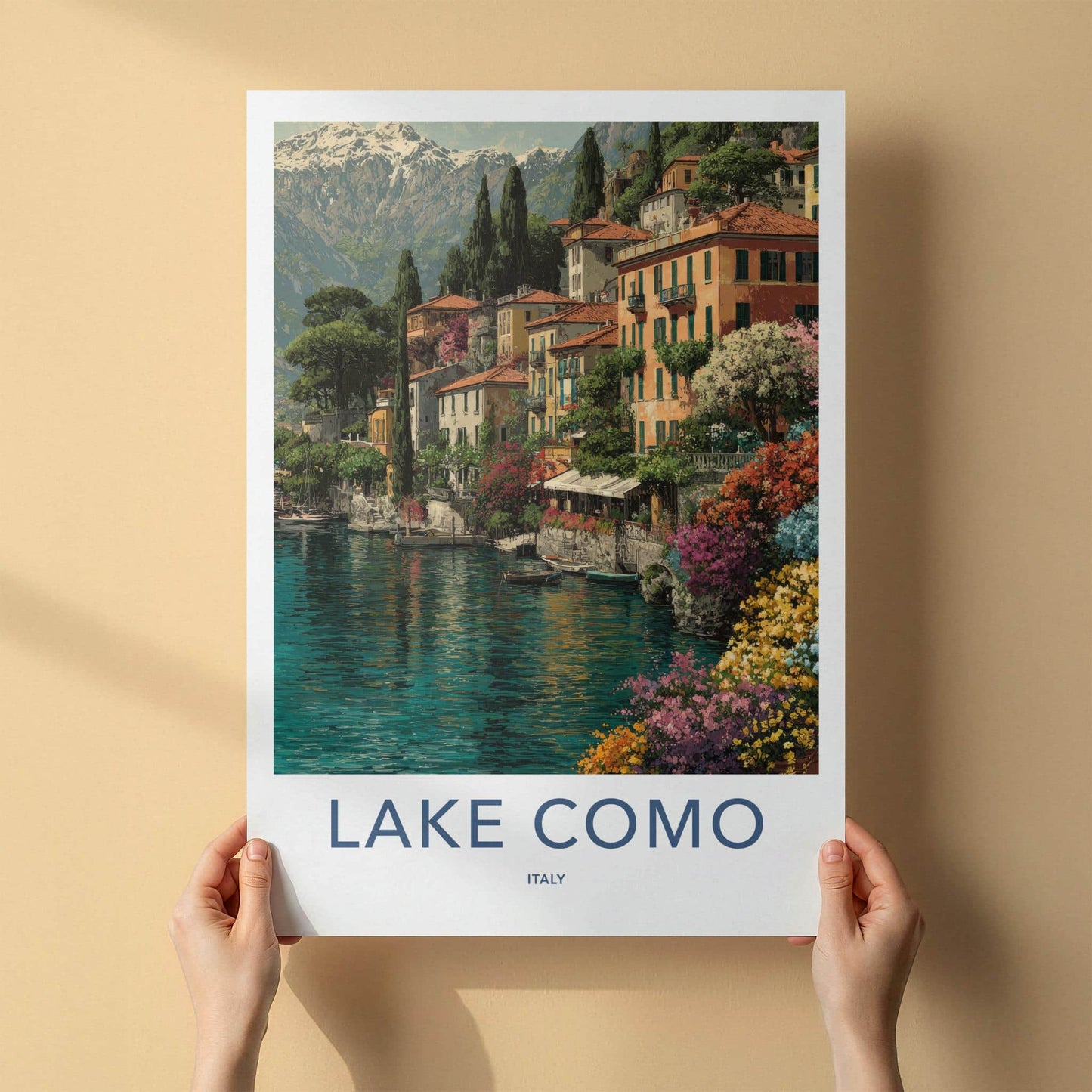 Lake Como Poster - Italy Travel Art - Colorful Lakeside Town Home Decor