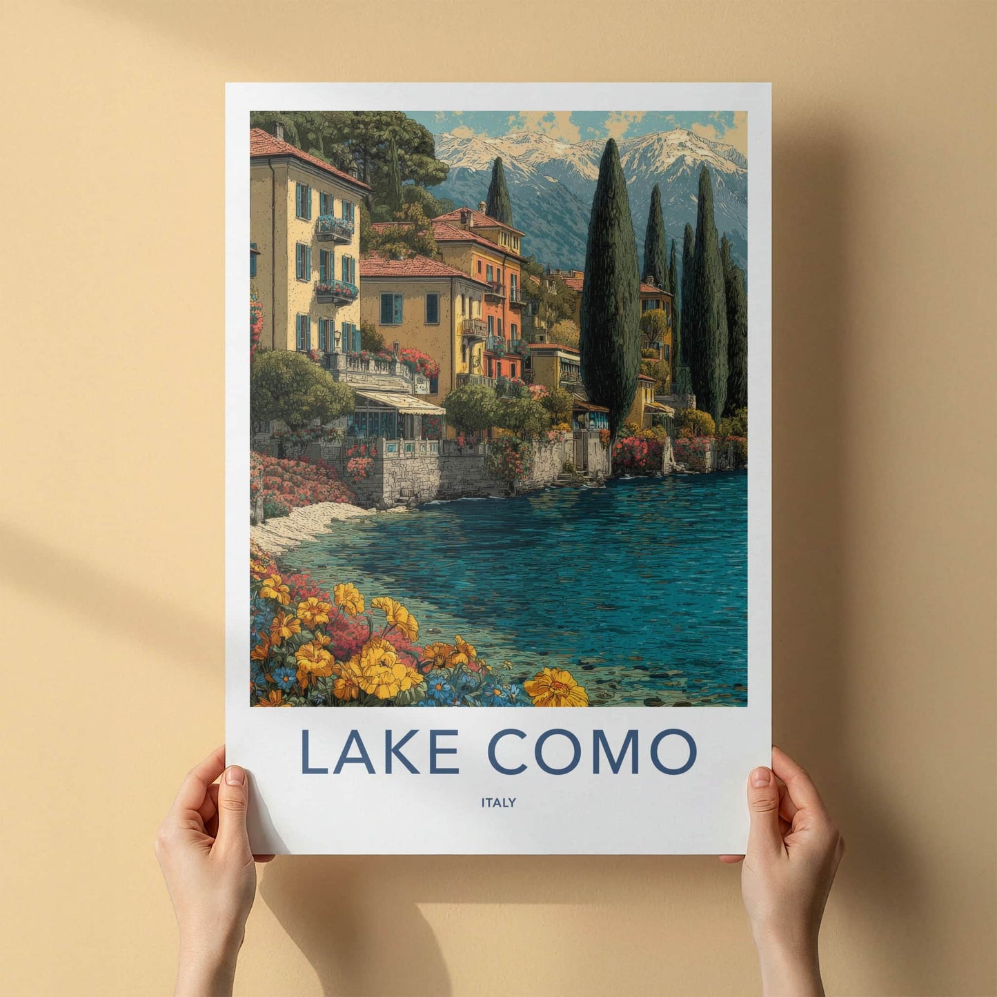 Lake Como Poster - Italy Travel Print - Lakeside Village Vibrant Wall Decor