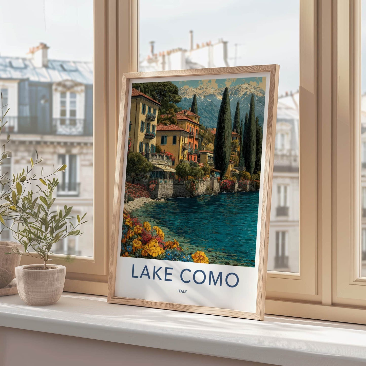 Lake Como Poster - Italy Travel Print - Lakeside Village Vibrant Wall Decor