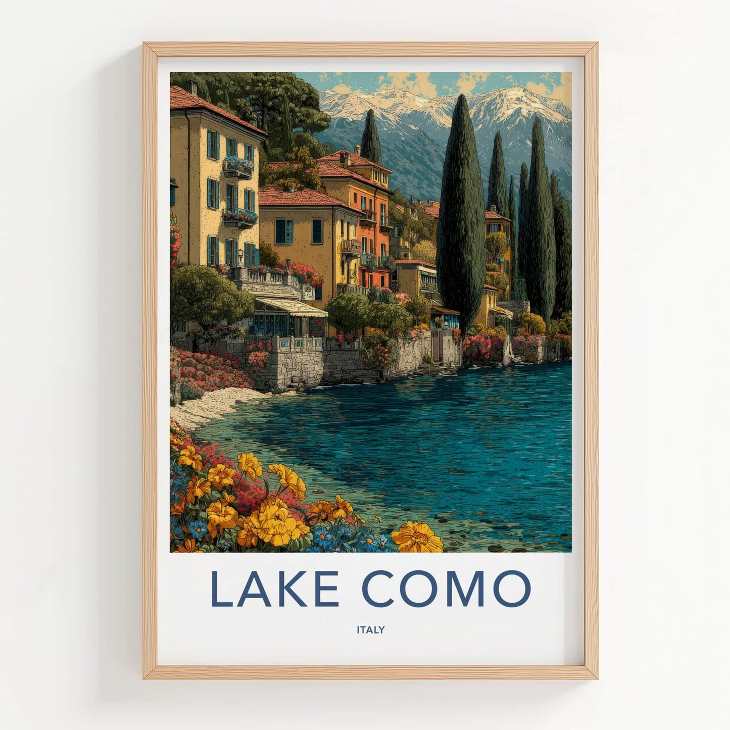 Lake Como Poster - Italy Travel Print - Lakeside Village Vibrant Wall Decor