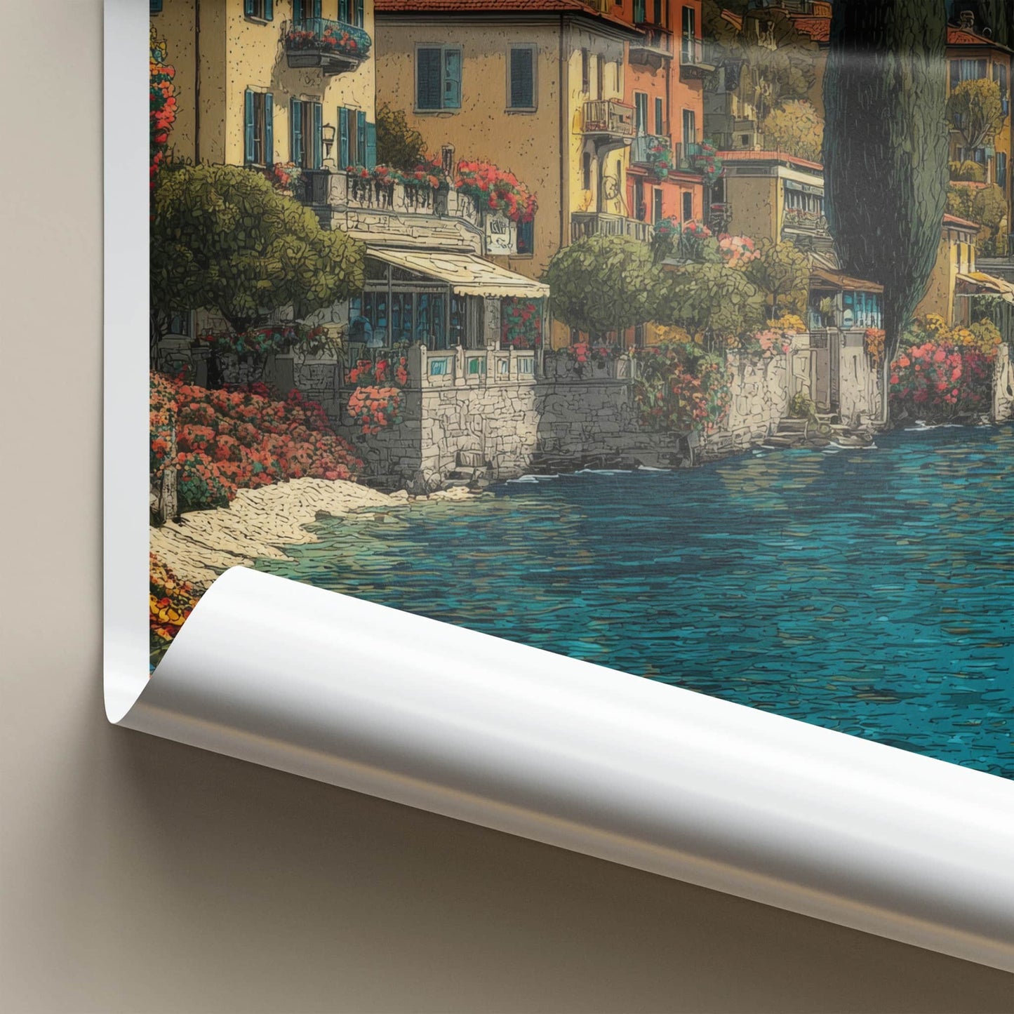 Lake Como Poster - Italy Travel Print - Lakeside Village Vibrant Wall Decor