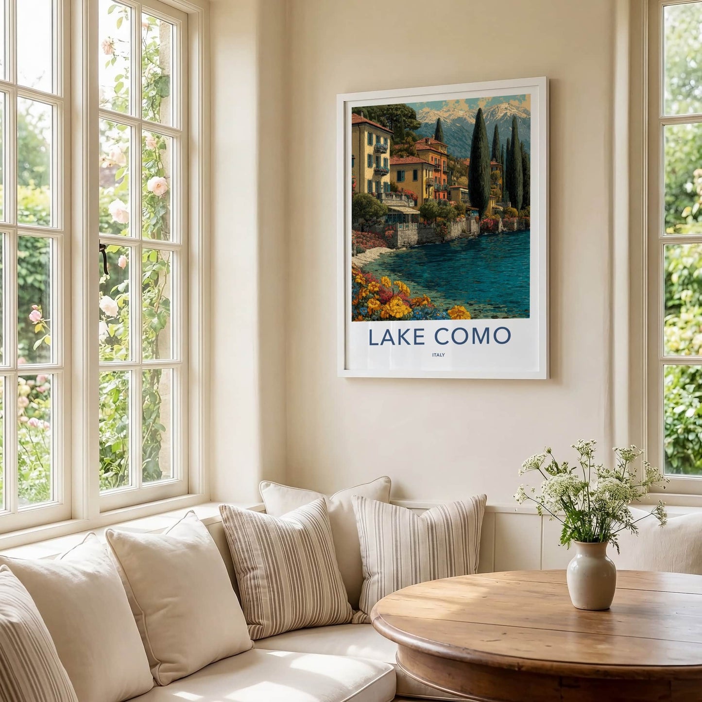 Lake Como Poster - Italy Travel Print - Lakeside Village Vibrant Wall Decor