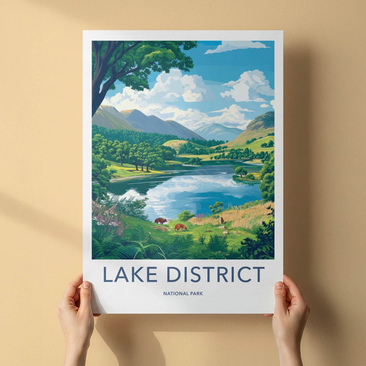 Lake District Poster - United Kingdom Wall Art - Serene Mountain Lake Gift