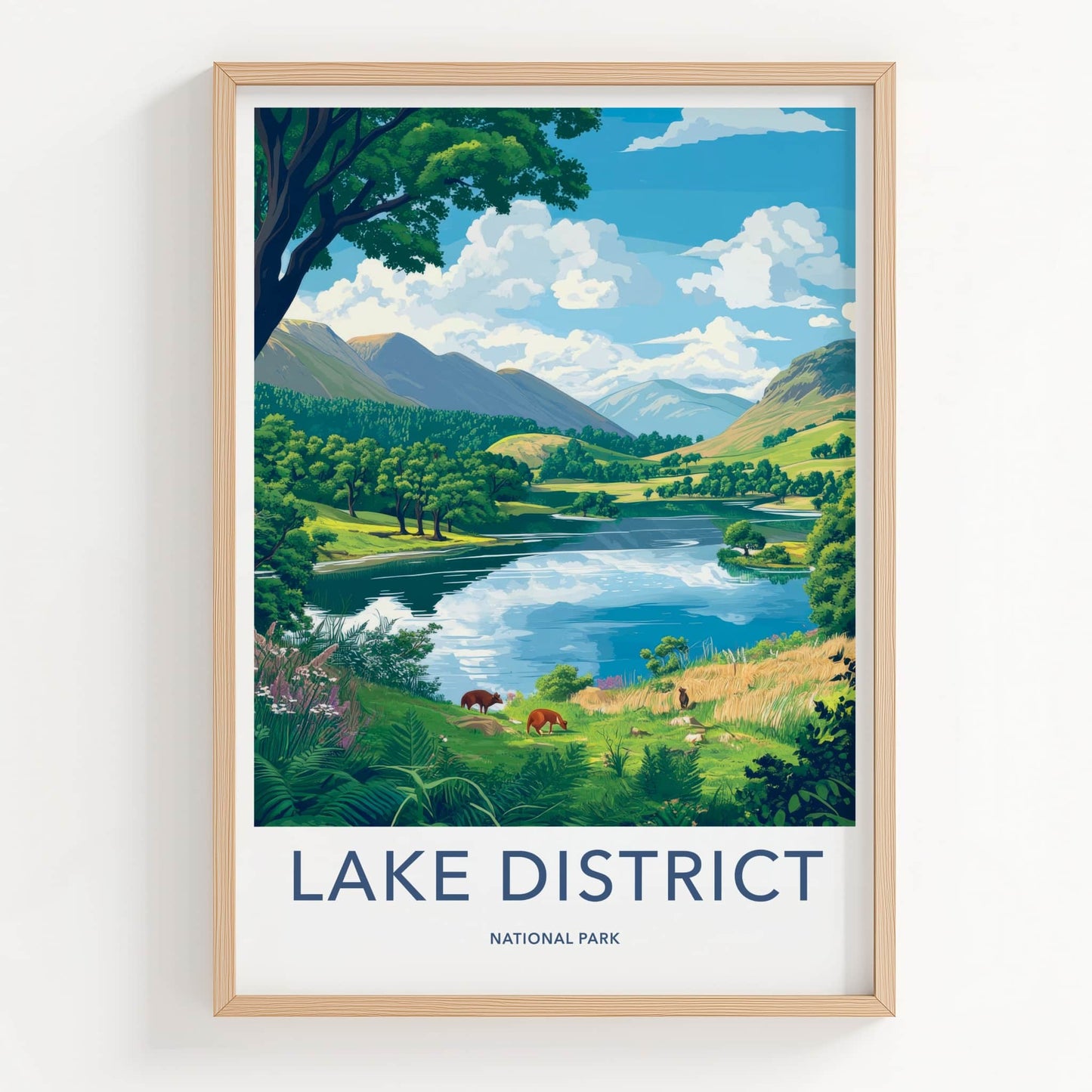 Lake District Poster - United Kingdom Wall Art - Serene Mountain Lake Gift