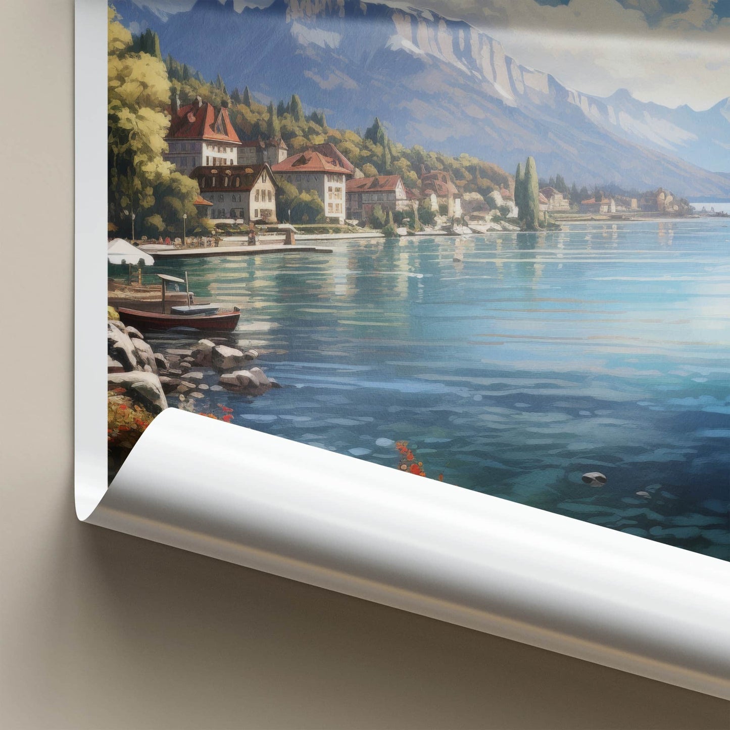 Lake Geneva Poster - Switzerland Travel Art - Cloudy Alpine Landscape Home Decor