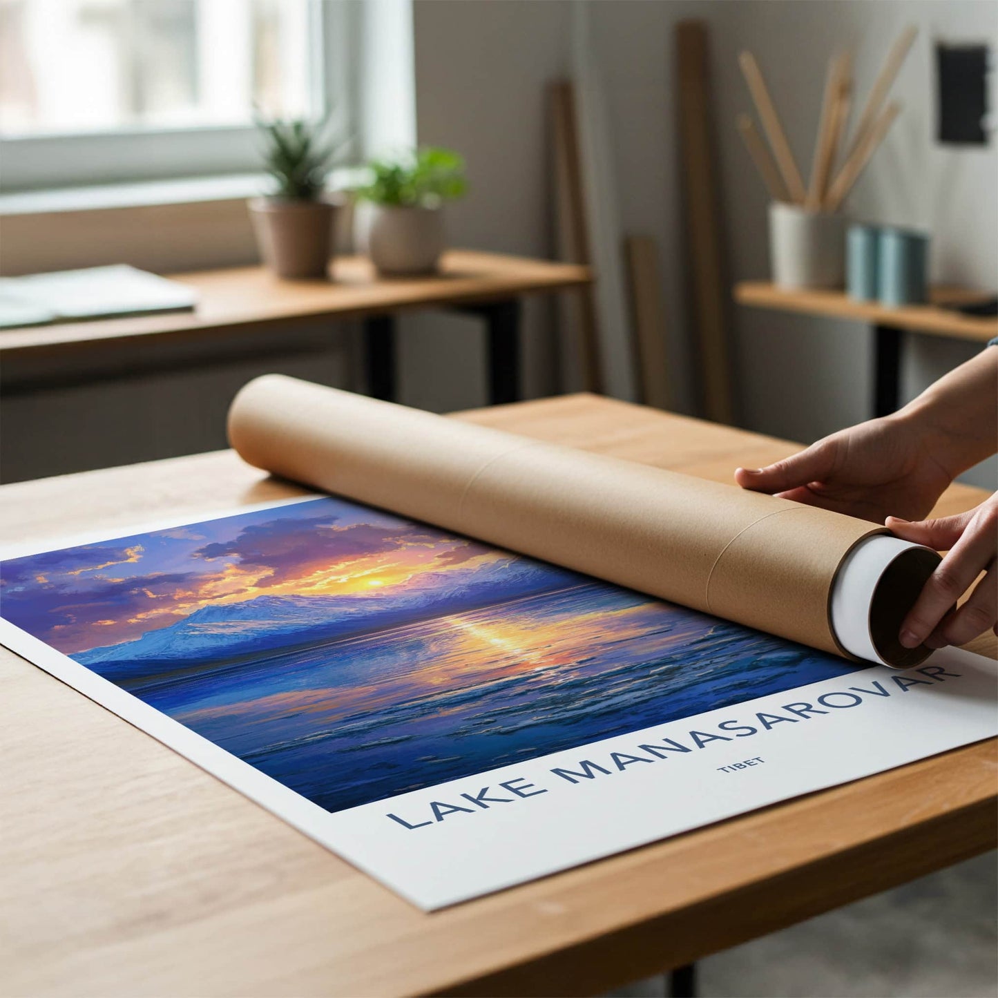 Lake Manasarovar Poster - Tibet Travel Art - Mountain Lake Sunset Home Decor