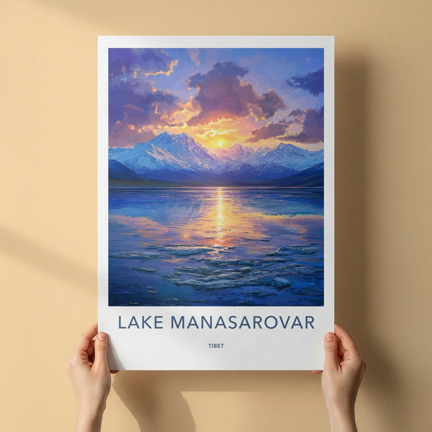 Lake Manasarovar Poster - Tibet Travel Art - Mountain Lake Sunset Home Decor