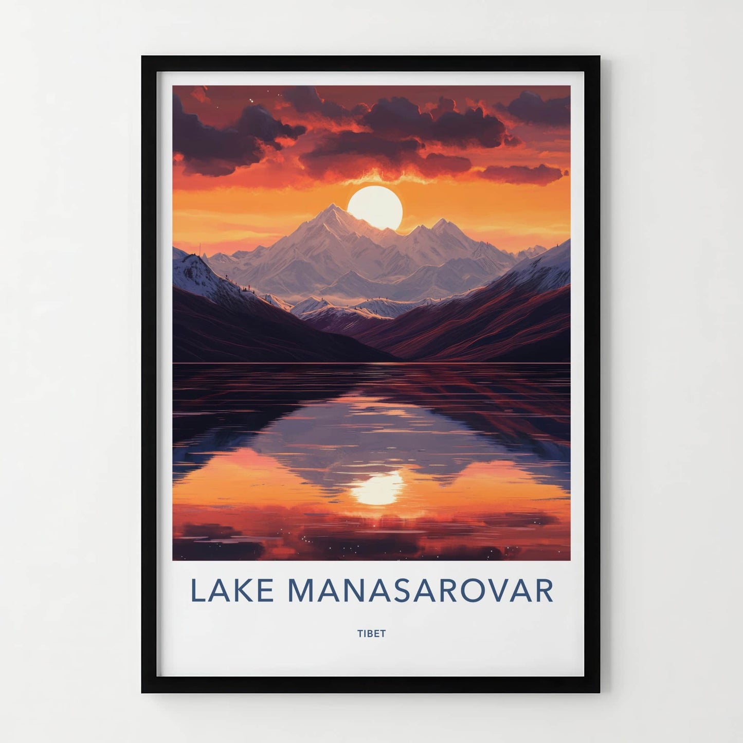 Lake Manasarovar Poster - Tibet Travel Art - Sunset Mountains Lake Home Decor