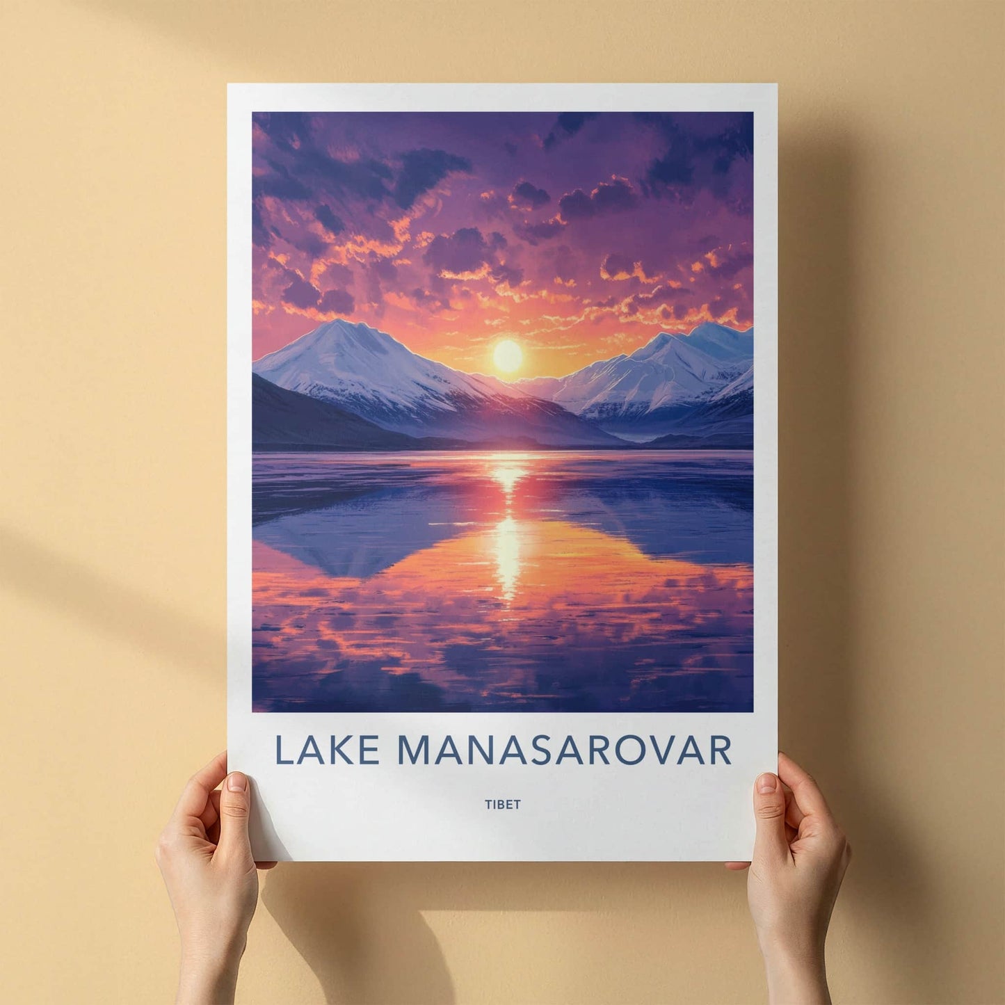 Lake Manasarovar Poster - Tibet Travel Art - Vibrant Sunset Reflections Home Decor