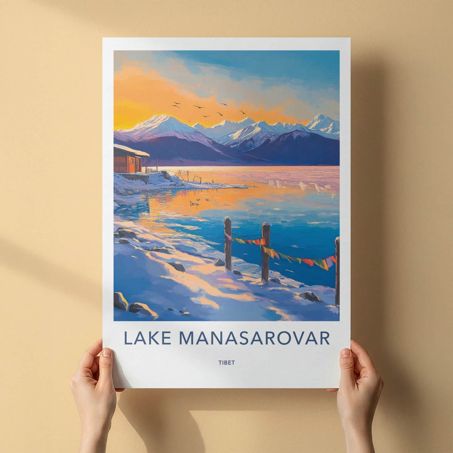 Lake Manasarovar Poster - Tibet Travel Art - Winter Mountain Lake Home Decor