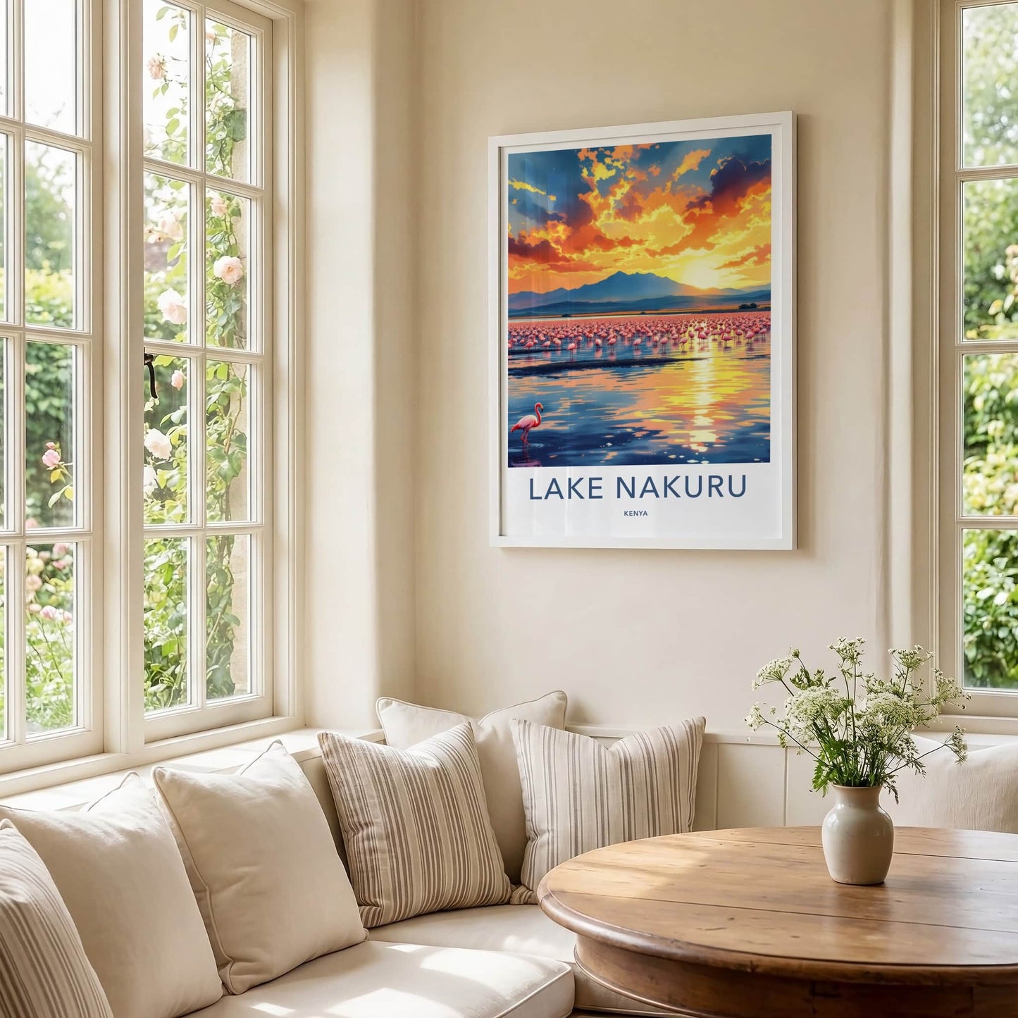 Lake Nakuru Poster - Kenya Wall Art - Vibrant Sunset Flamingos Home Decor
