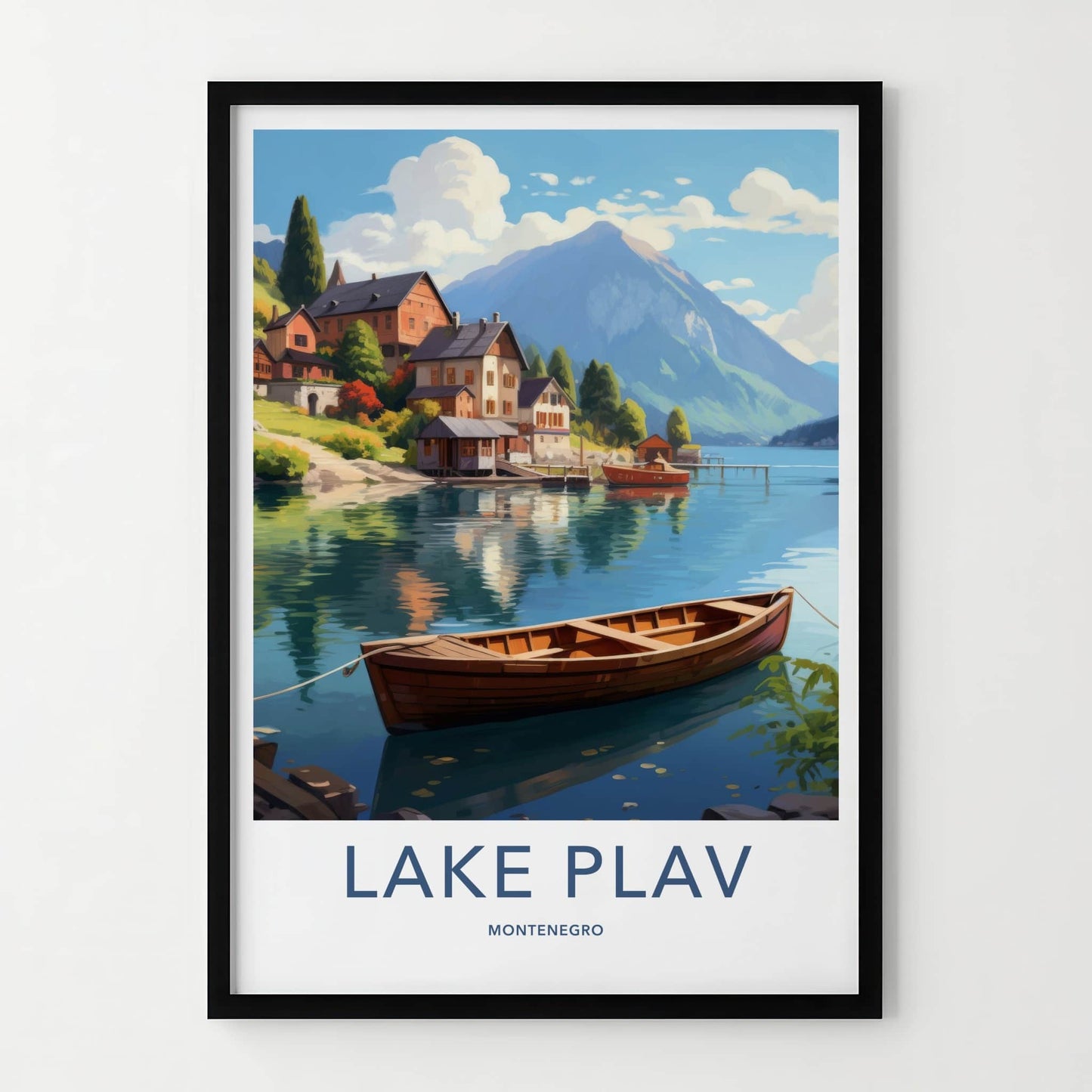 Lake Plav Poster - Montenegro Travel Print - Lakeside Mountain Village Wall Decor