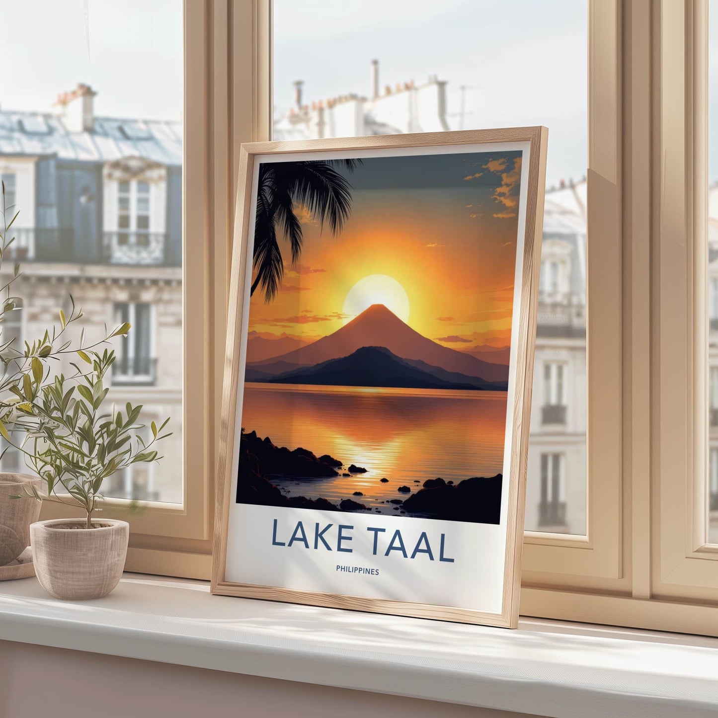 Lake Taal Poster - Philippines Art Print - Golden Volcano Sunset Wall Decor