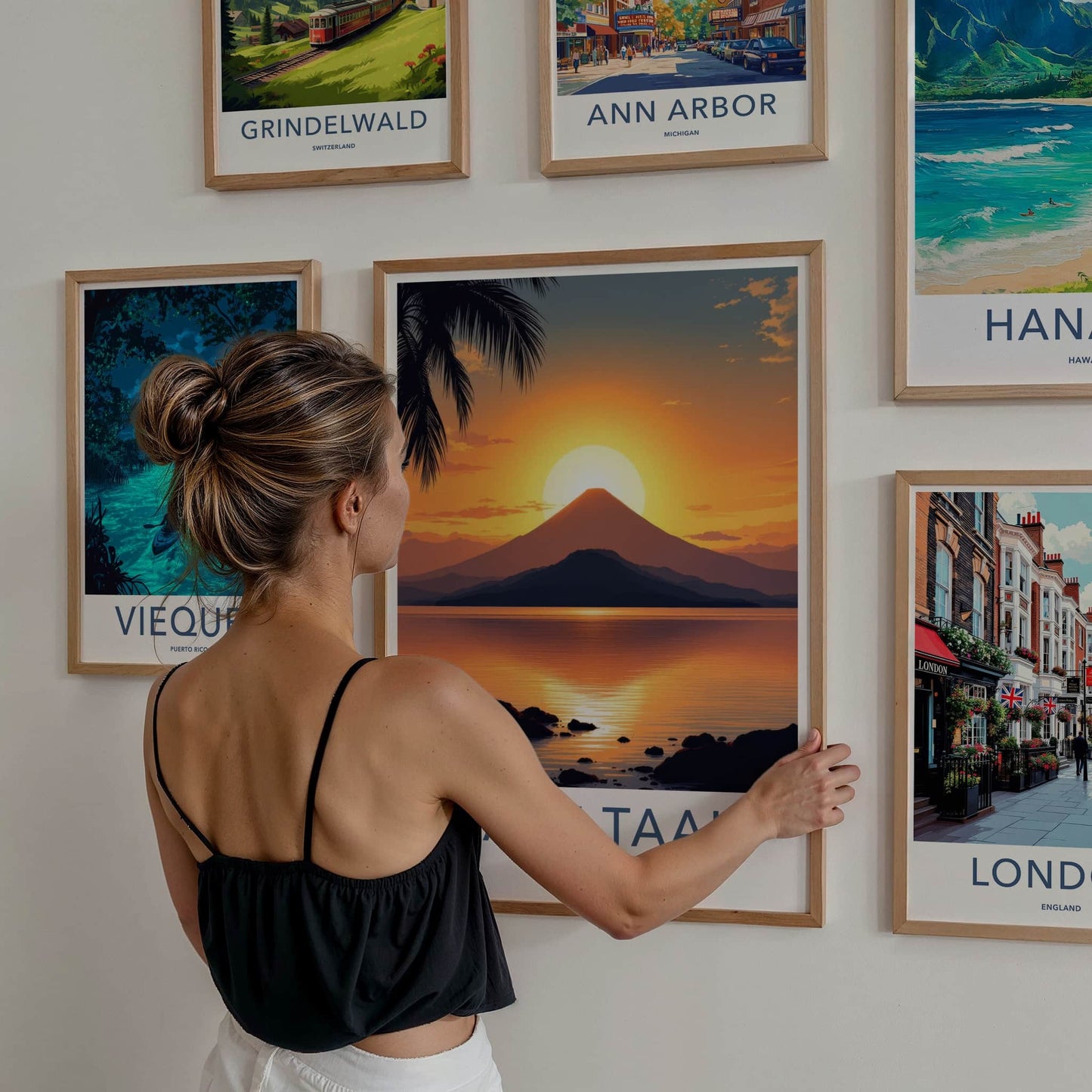 Lake Taal Poster - Philippines Art Print - Golden Volcano Sunset Wall Decor