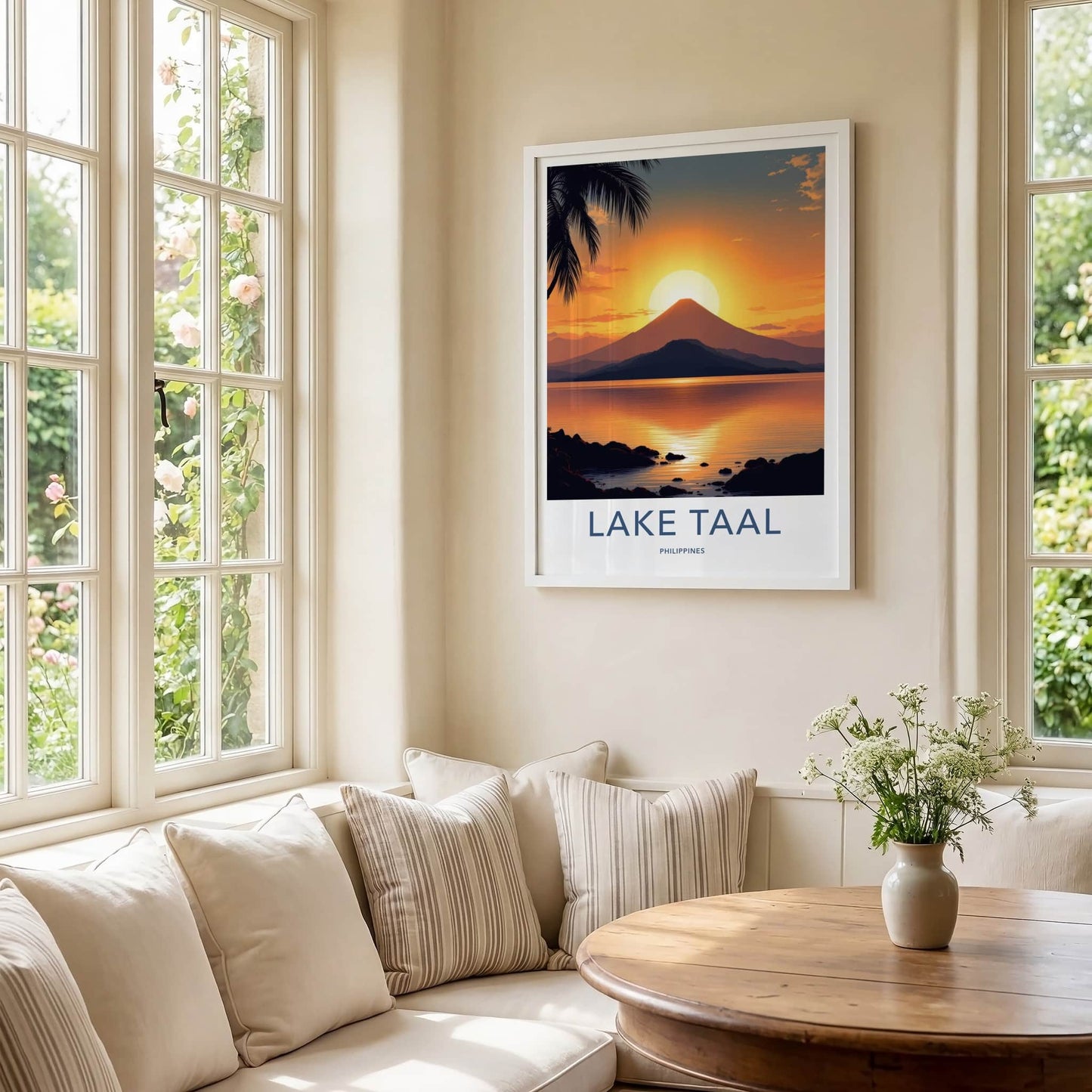 Lake Taal Poster - Philippines Art Print - Golden Volcano Sunset Wall Decor