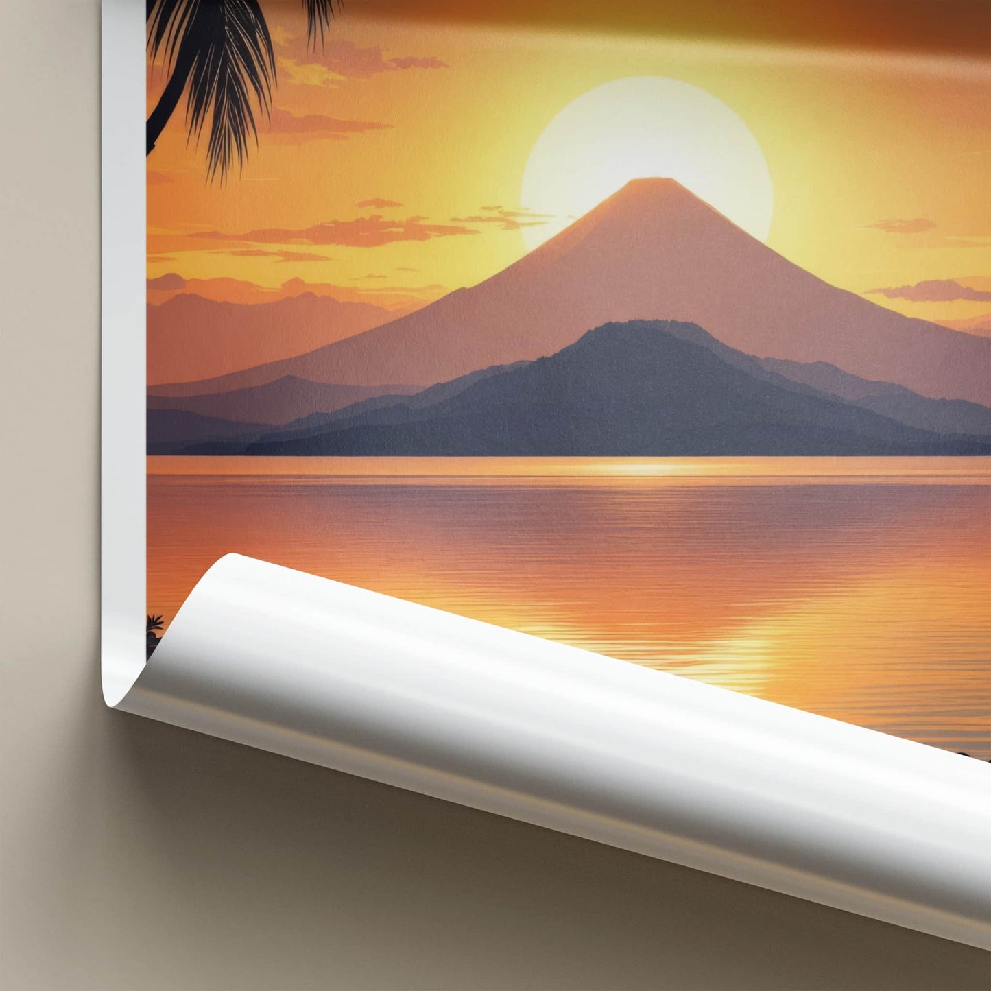 Lake Taal Poster - Philippines Art Print - Golden Volcano Sunset Wall Decor