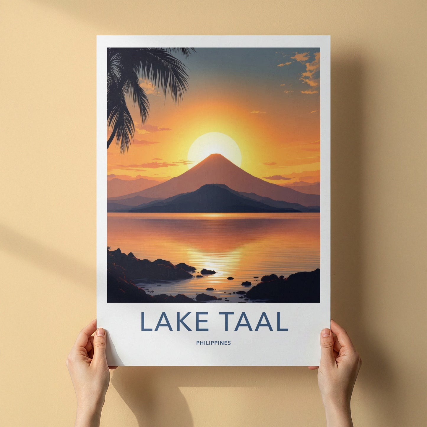 Lake Taal Poster - Philippines Art Print - Golden Volcano Sunset Wall Decor