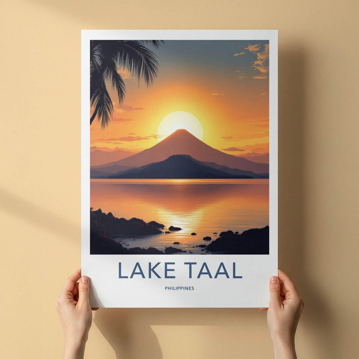 Lake Taal Poster - Philippines Art Print - Golden Volcano Sunset Wall Decor