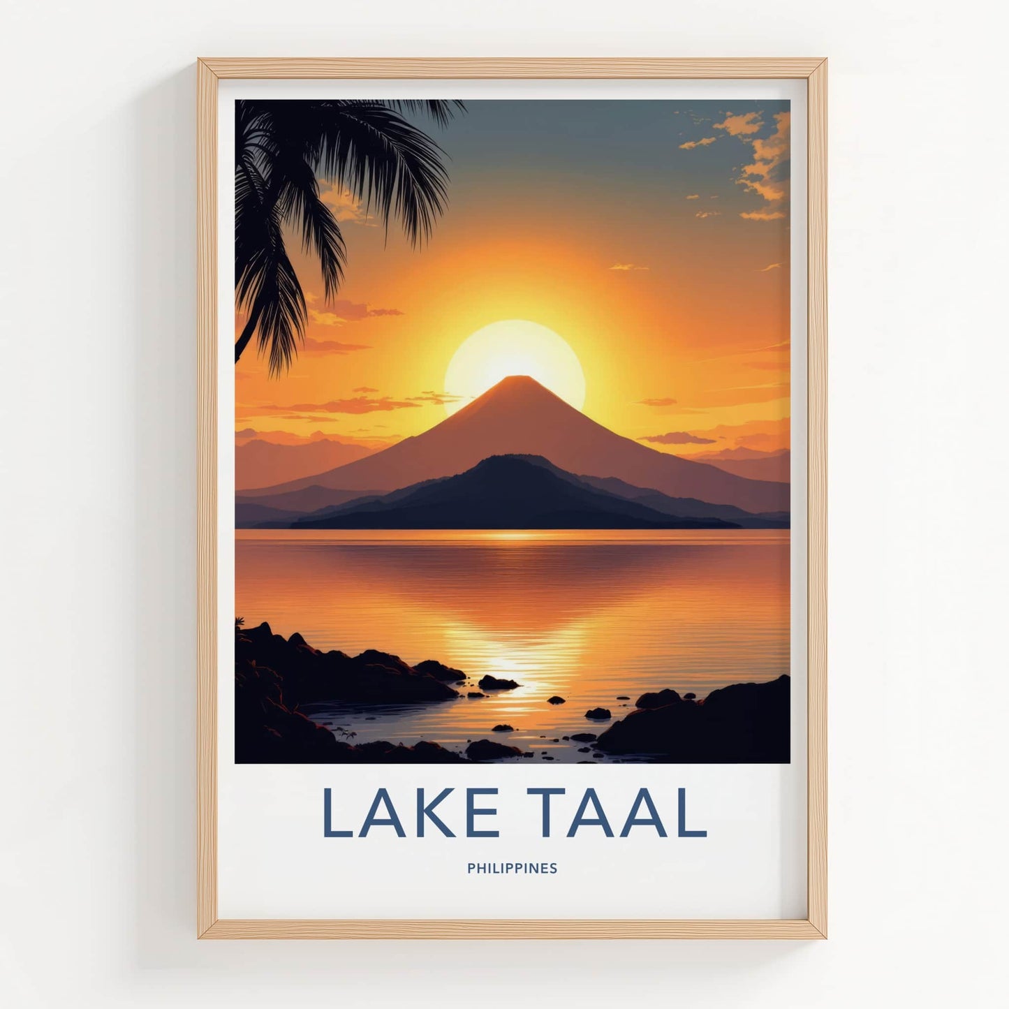 Lake Taal Poster - Philippines Art Print - Golden Volcano Sunset Wall Decor