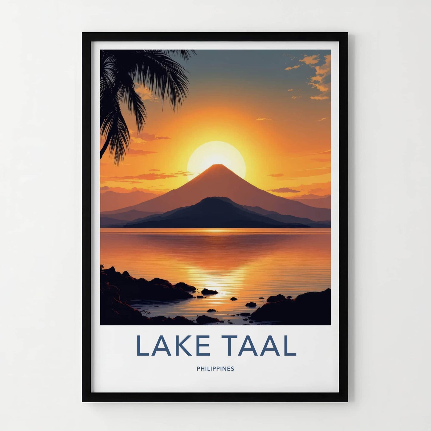 Lake Taal Poster - Philippines Art Print - Golden Volcano Sunset Wall Decor
