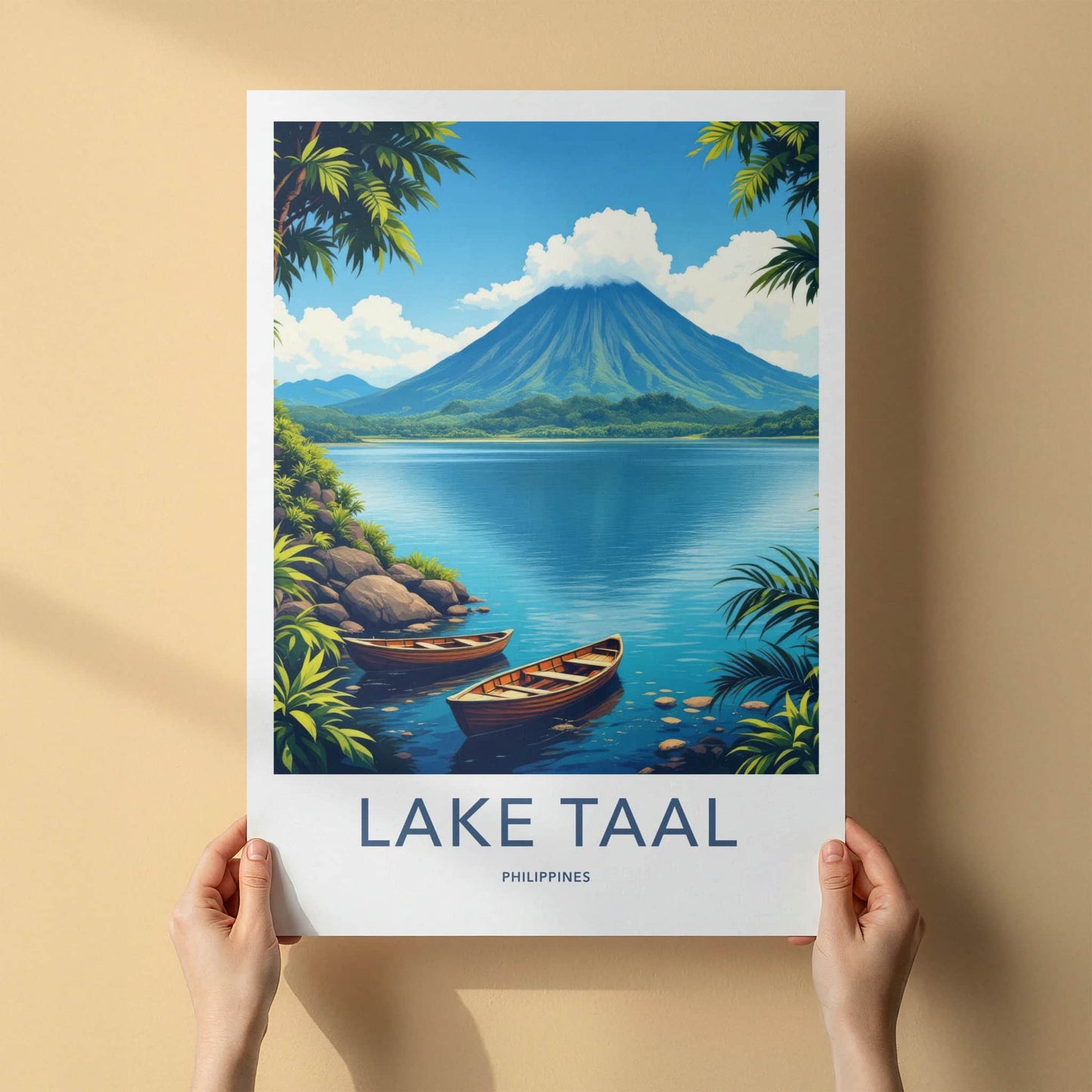 Lake Taal Poster - Philippines Travel Art - Boats Lake Volcano Home Decor