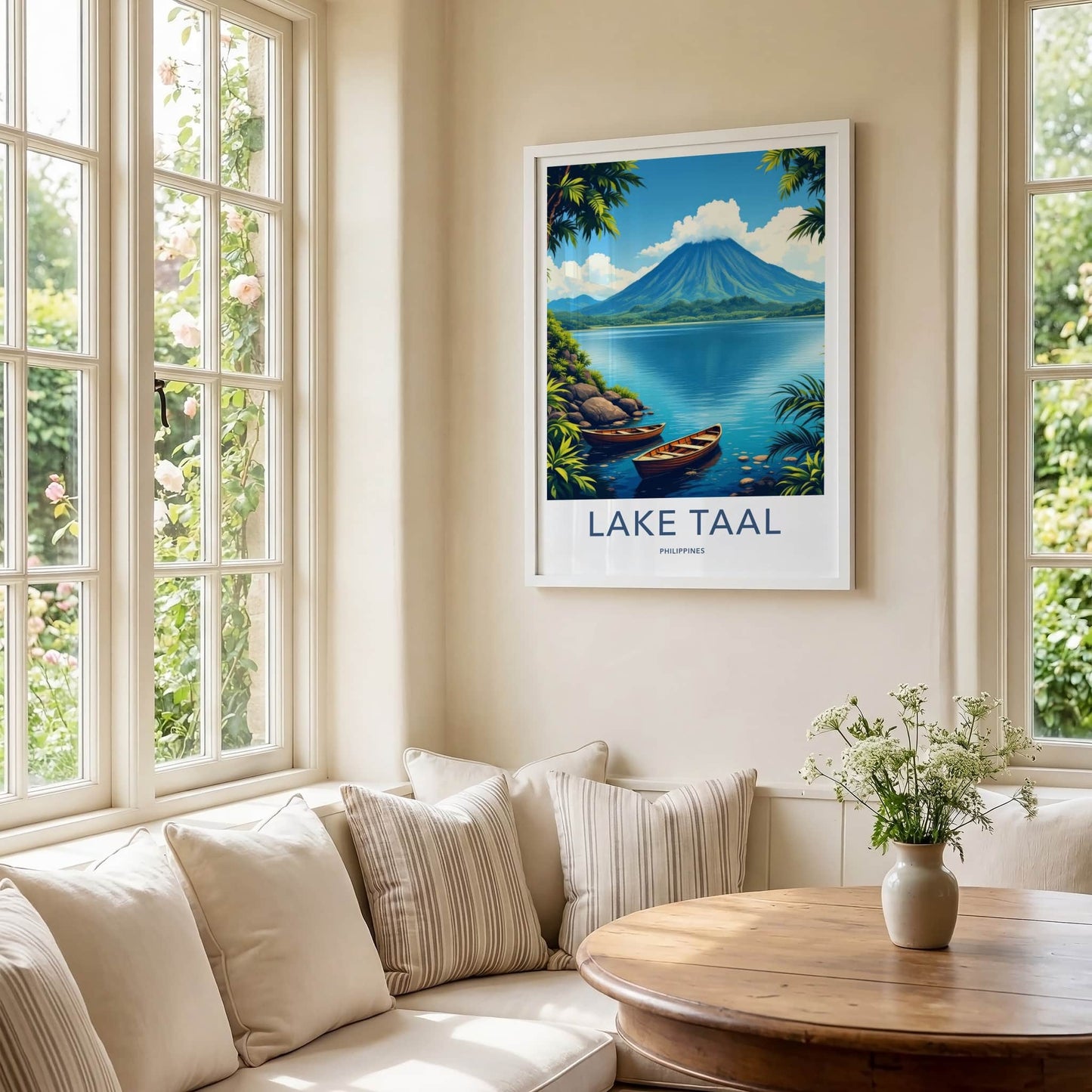 Lake Taal Poster - Philippines Travel Art - Boats Lake Volcano Home Decor