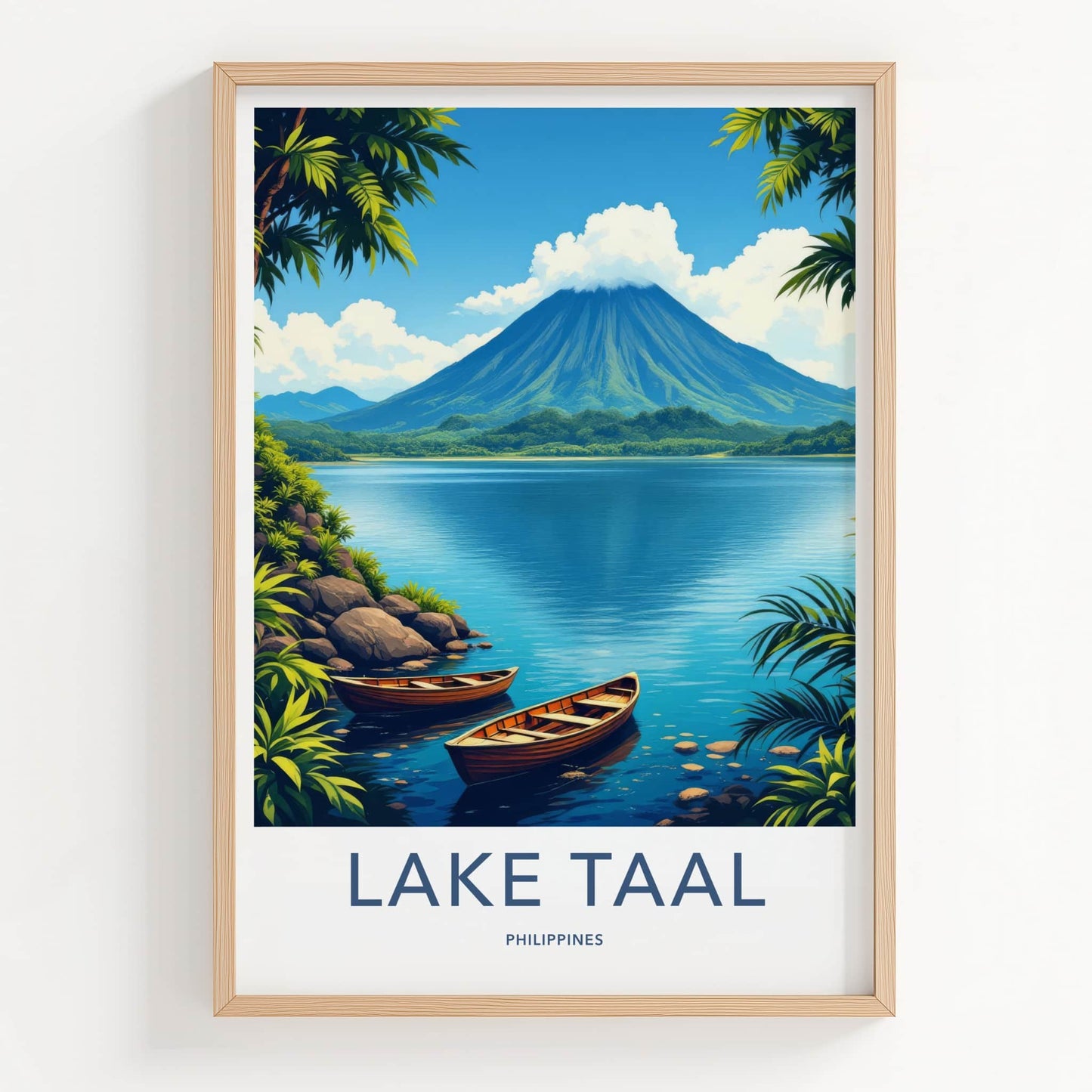 Lake Taal Poster - Philippines Travel Art - Boats Lake Volcano Home Decor